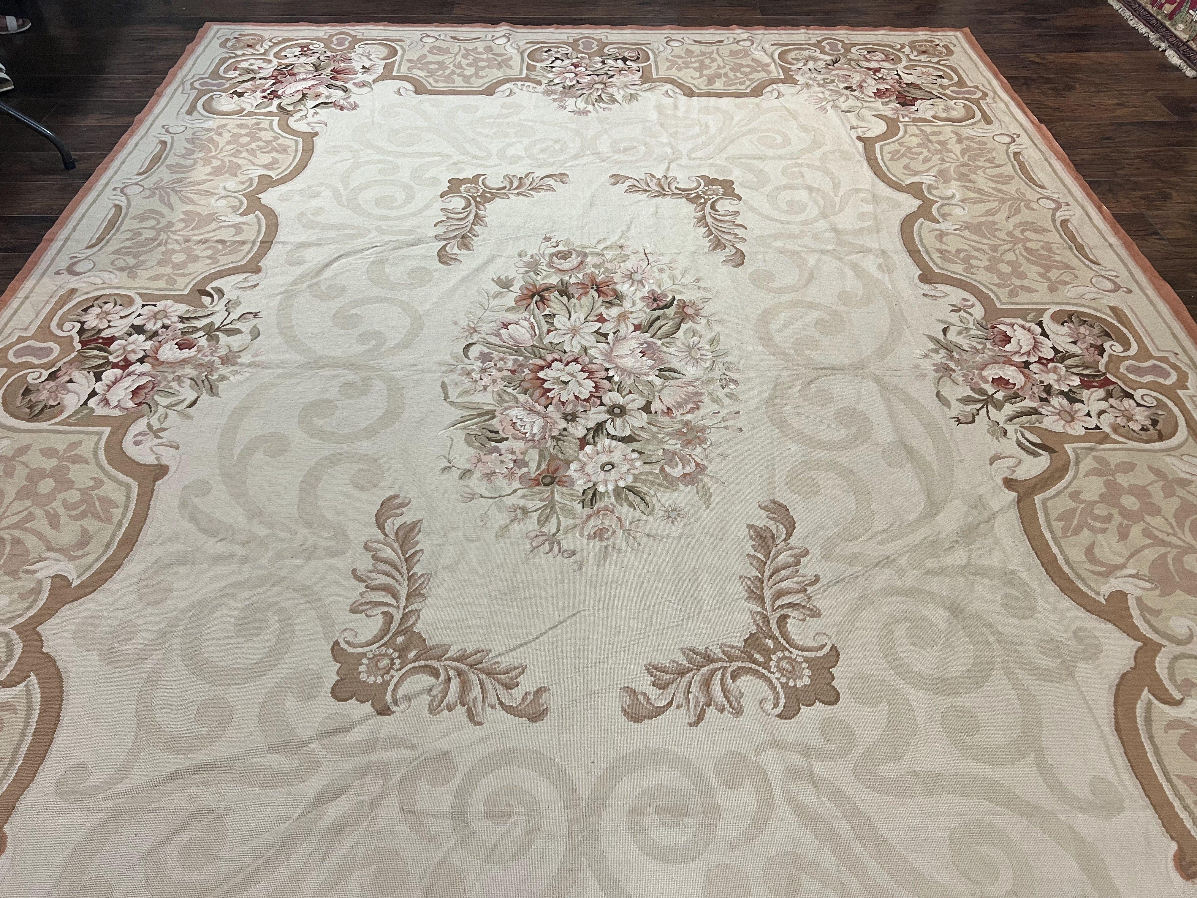 10x14 Aubusson Rug, Wool Handmade Vintage Carpet, French European Design, Elegant - Jewel Rugs