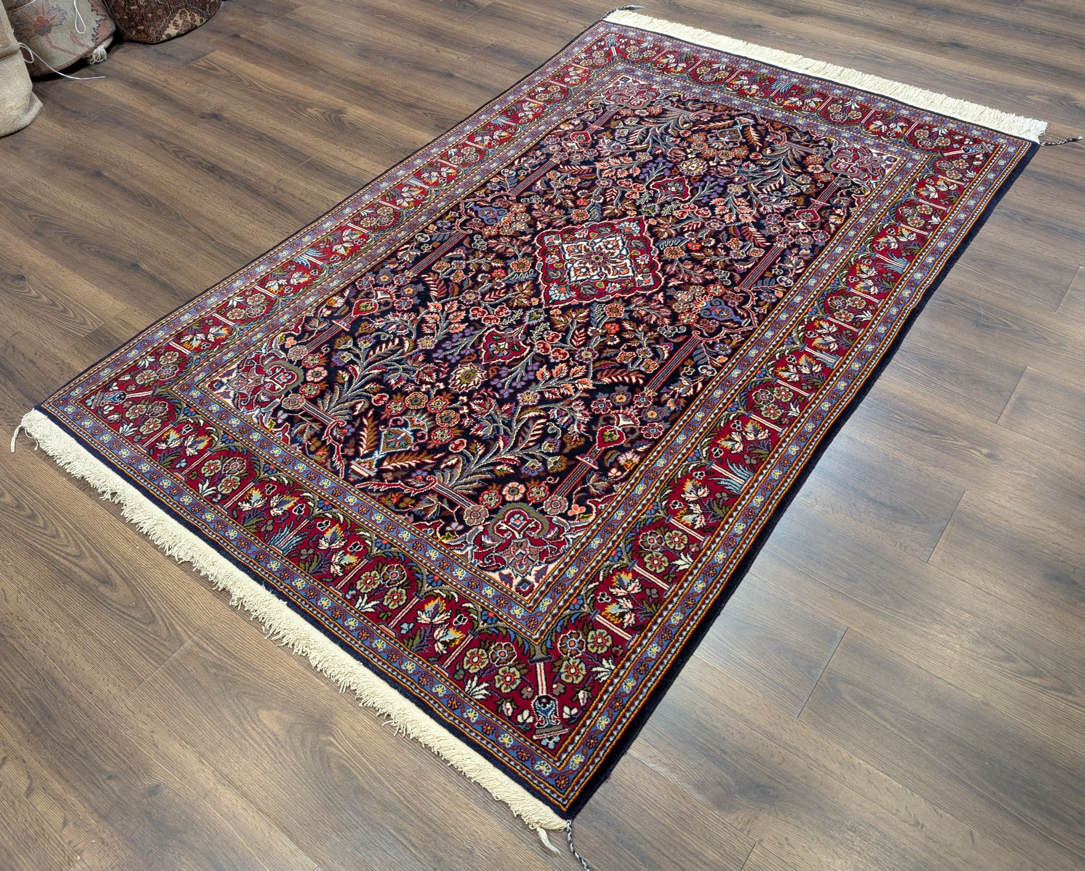 Persian Kashan Rug 5x7, Midnight Blue, Kork Wool, Fine 210 KPSI - Jewel Rugs