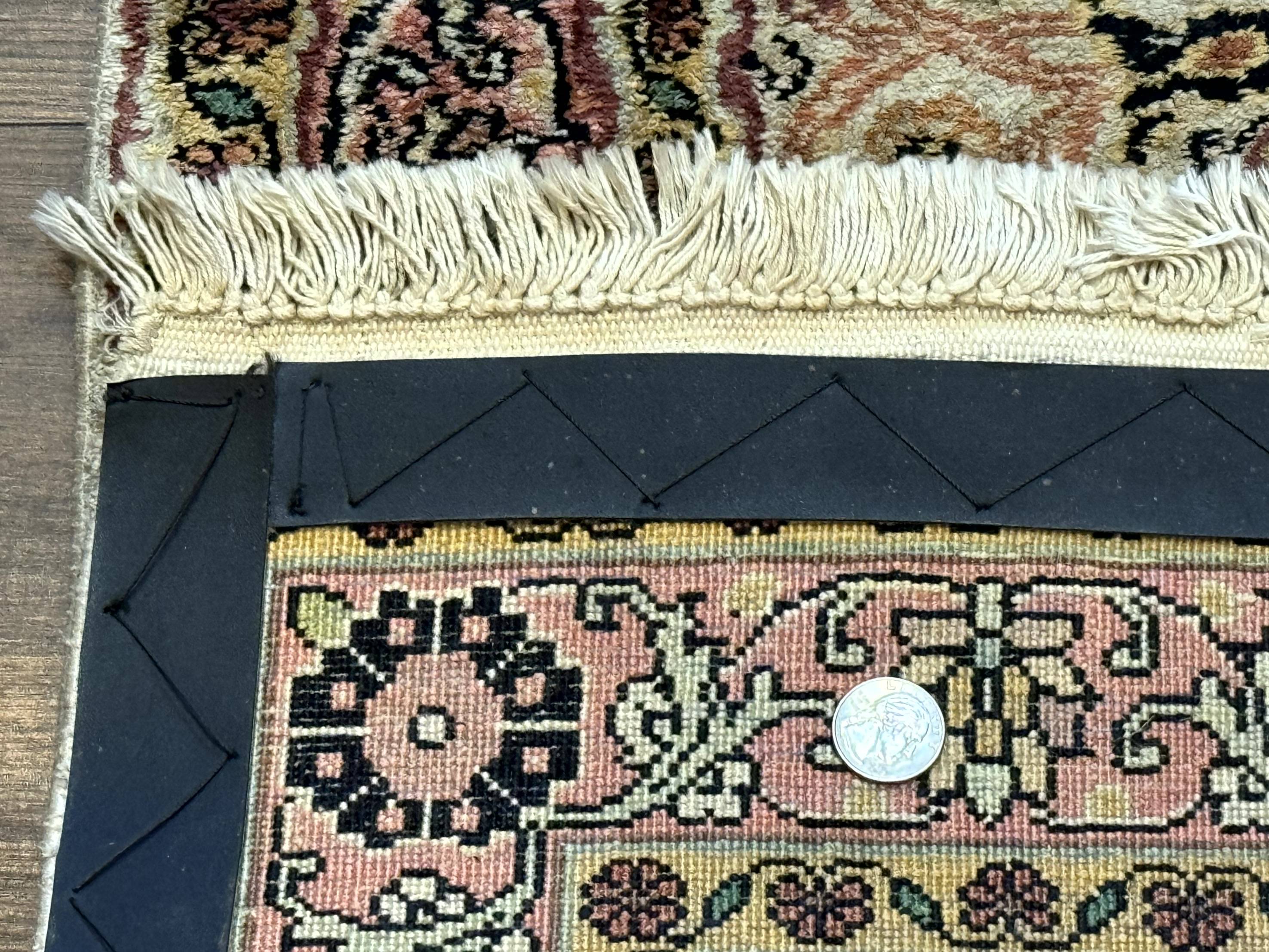 Silk Indian Kashmiri Runner Rug 2.7 x 9.8, Floral Medallions - Jewel Rugs