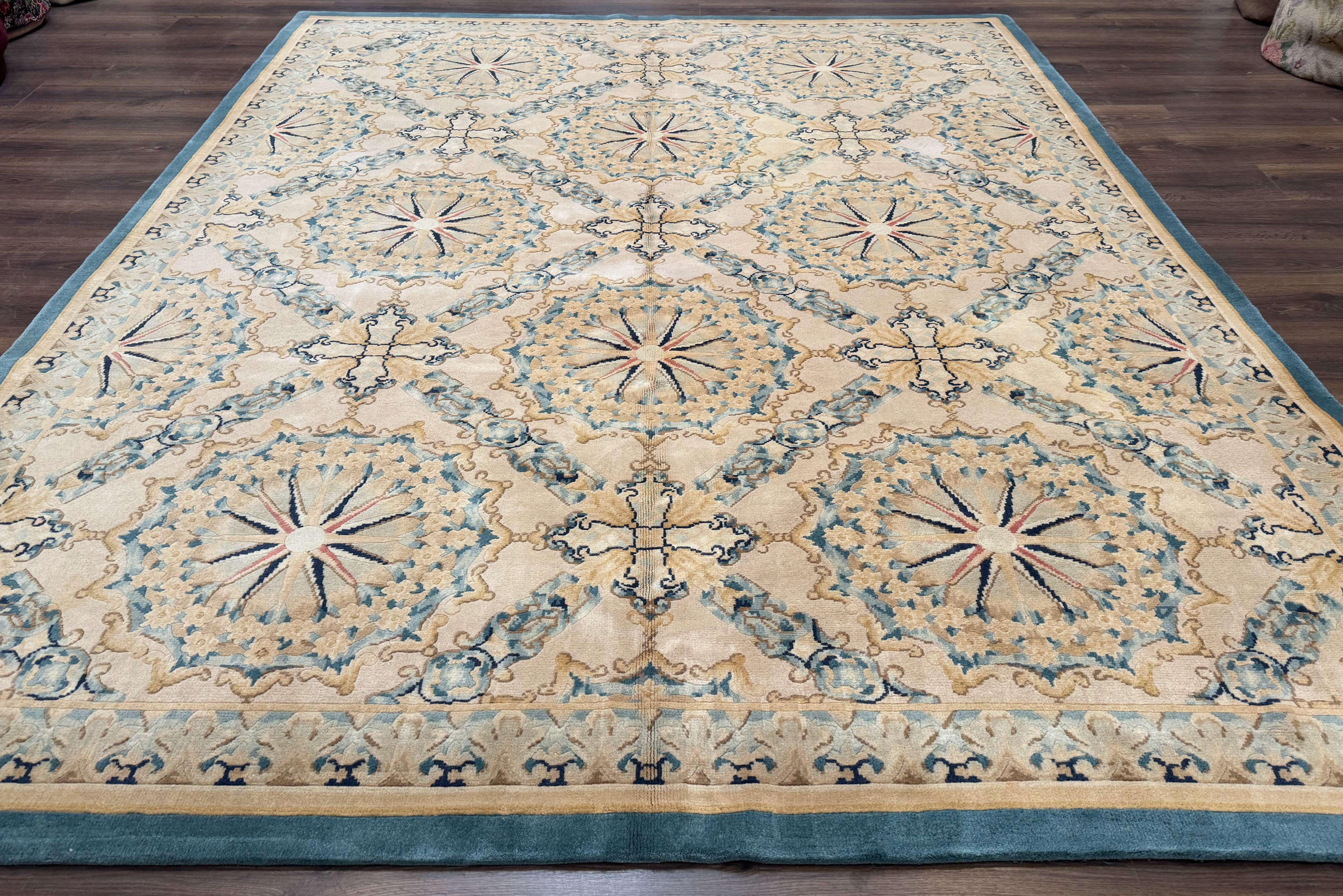 Aubusson Rug 8x10, French European Design, Soft Thick Wool Pile, Off White and Light Blue, Carving Sculpted Rug - Jewel Rugs