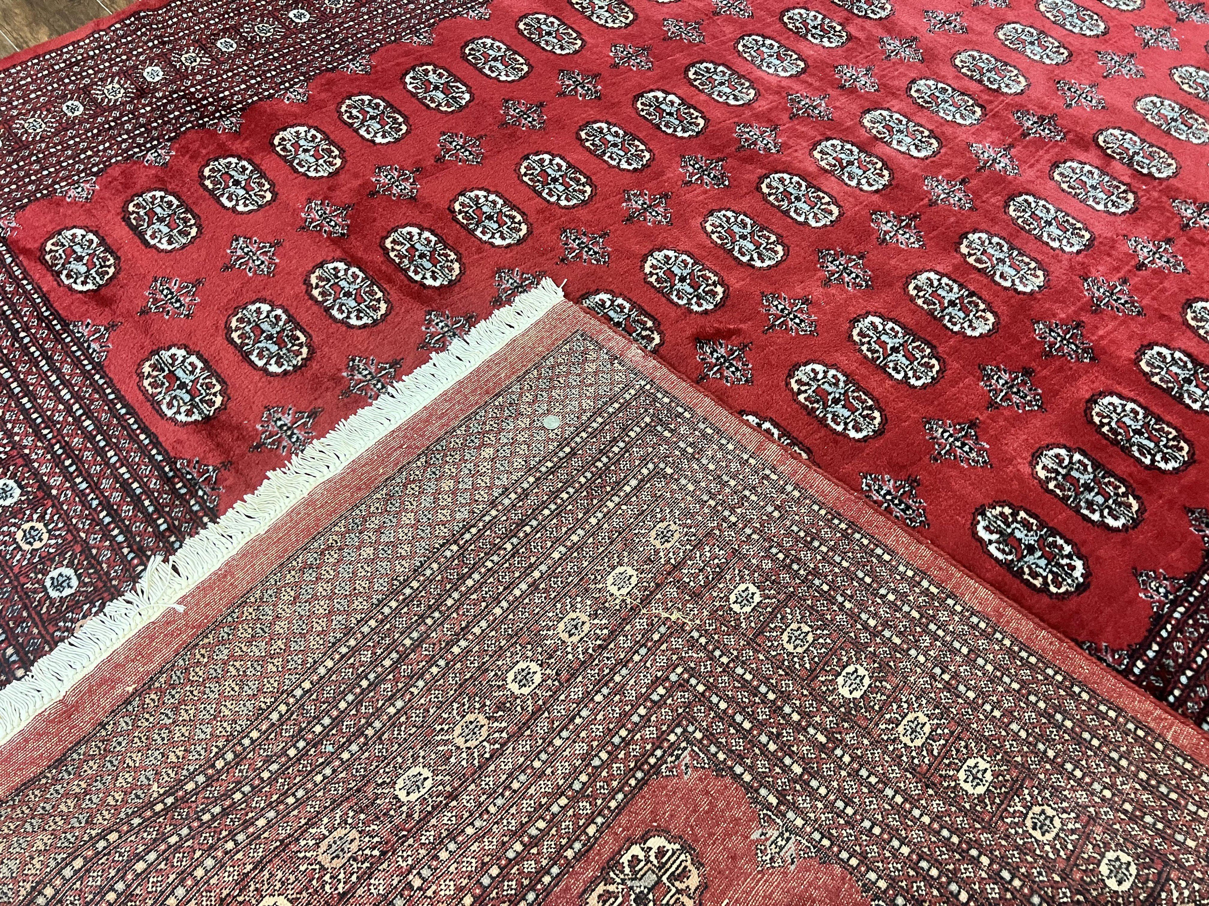 Turkoman Rug 8 x 11.6, Red Bokhara Pakistani Carpet, Wool Handmade Vintage Rug - Jewel Rugs