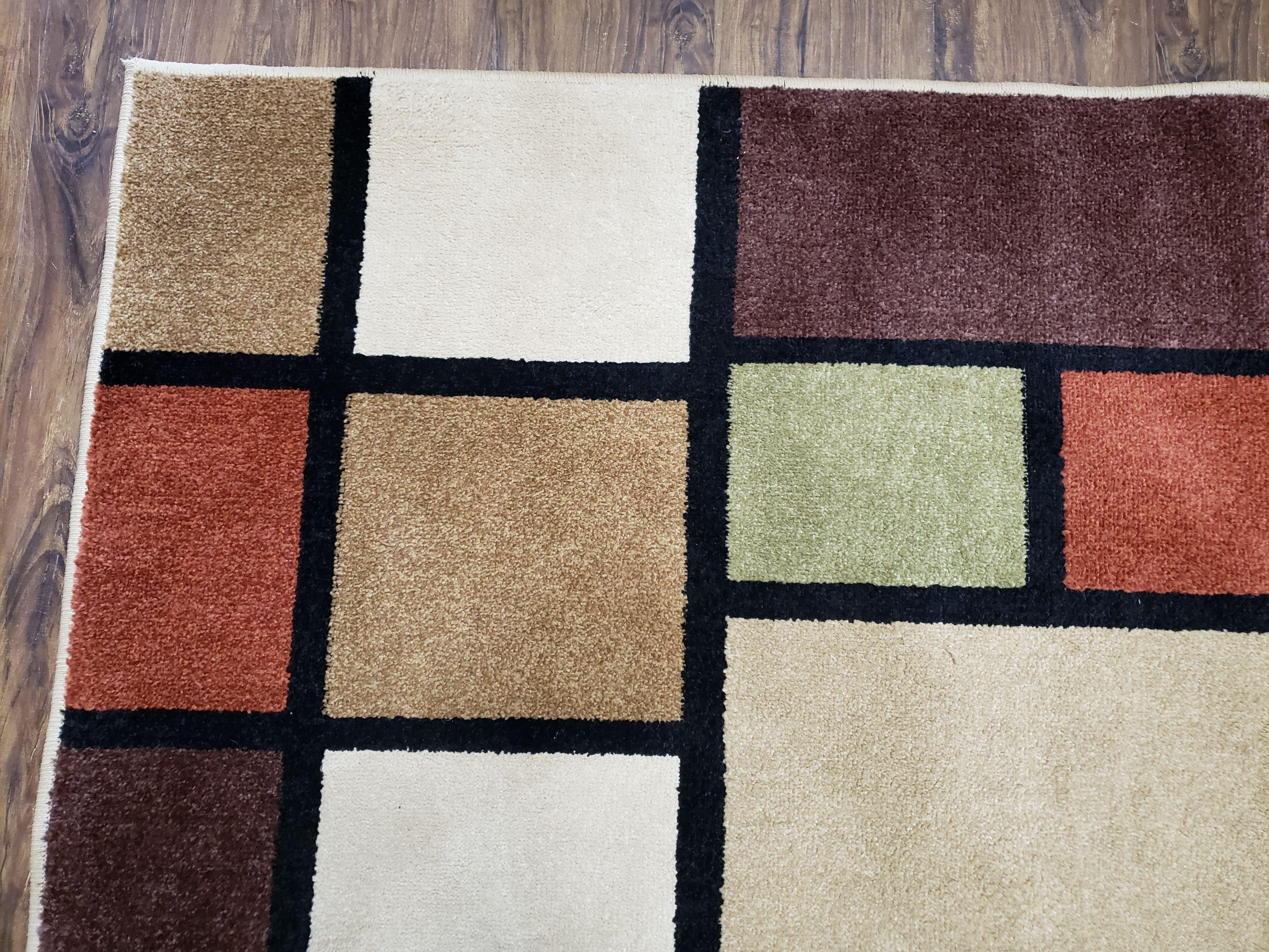 8x12 Modern Area Rug, Abstract Geometric Design 8 x 12 Area Carpet, Tan, Cream, Maroon, Nice - Jewel Rugs