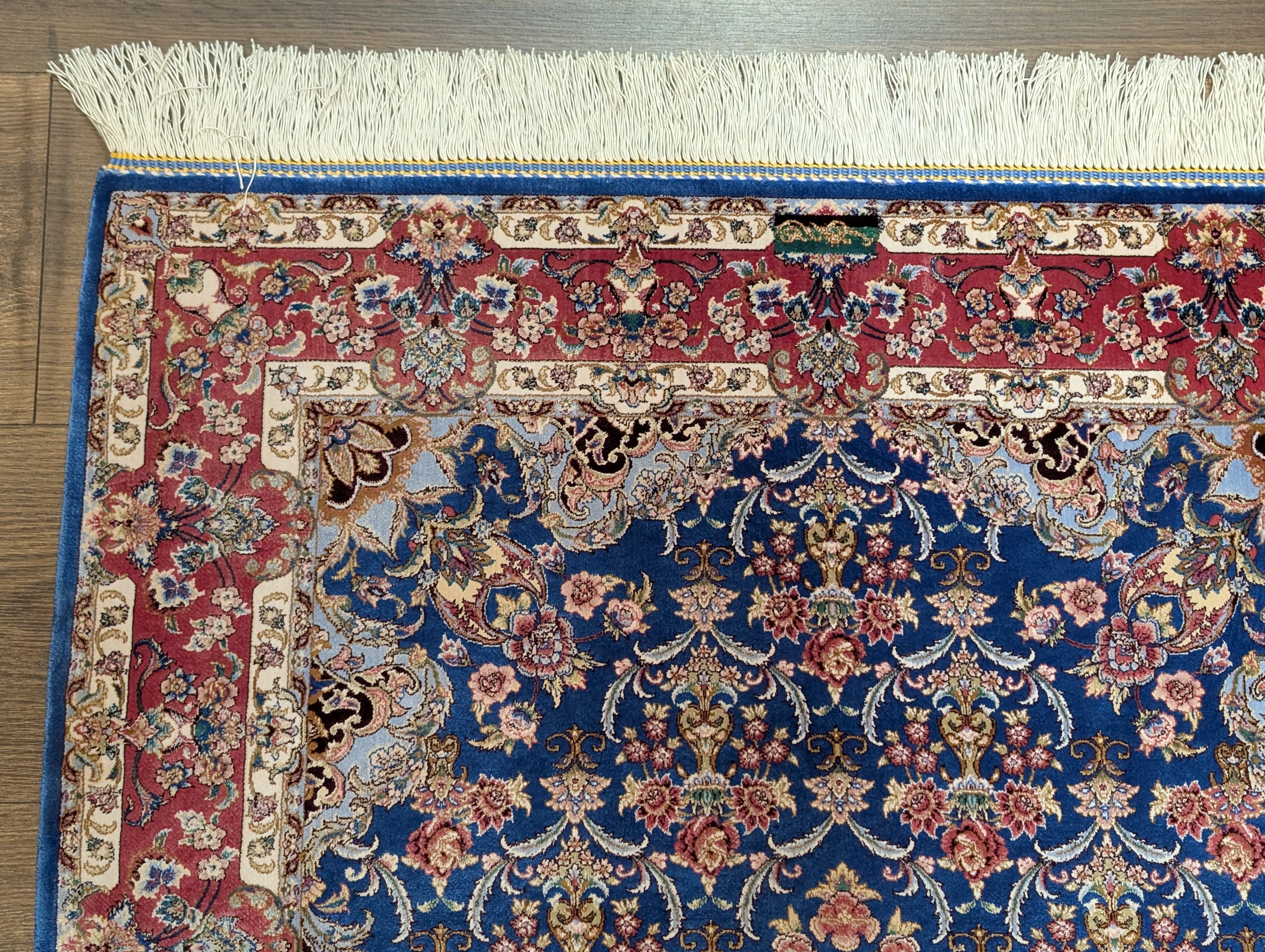 Navy Blue Silk Rug 2.5 x 4, Fine, Detailed, Turkish Silk Rug, Bamboo Silk, New - Jewel Rugs