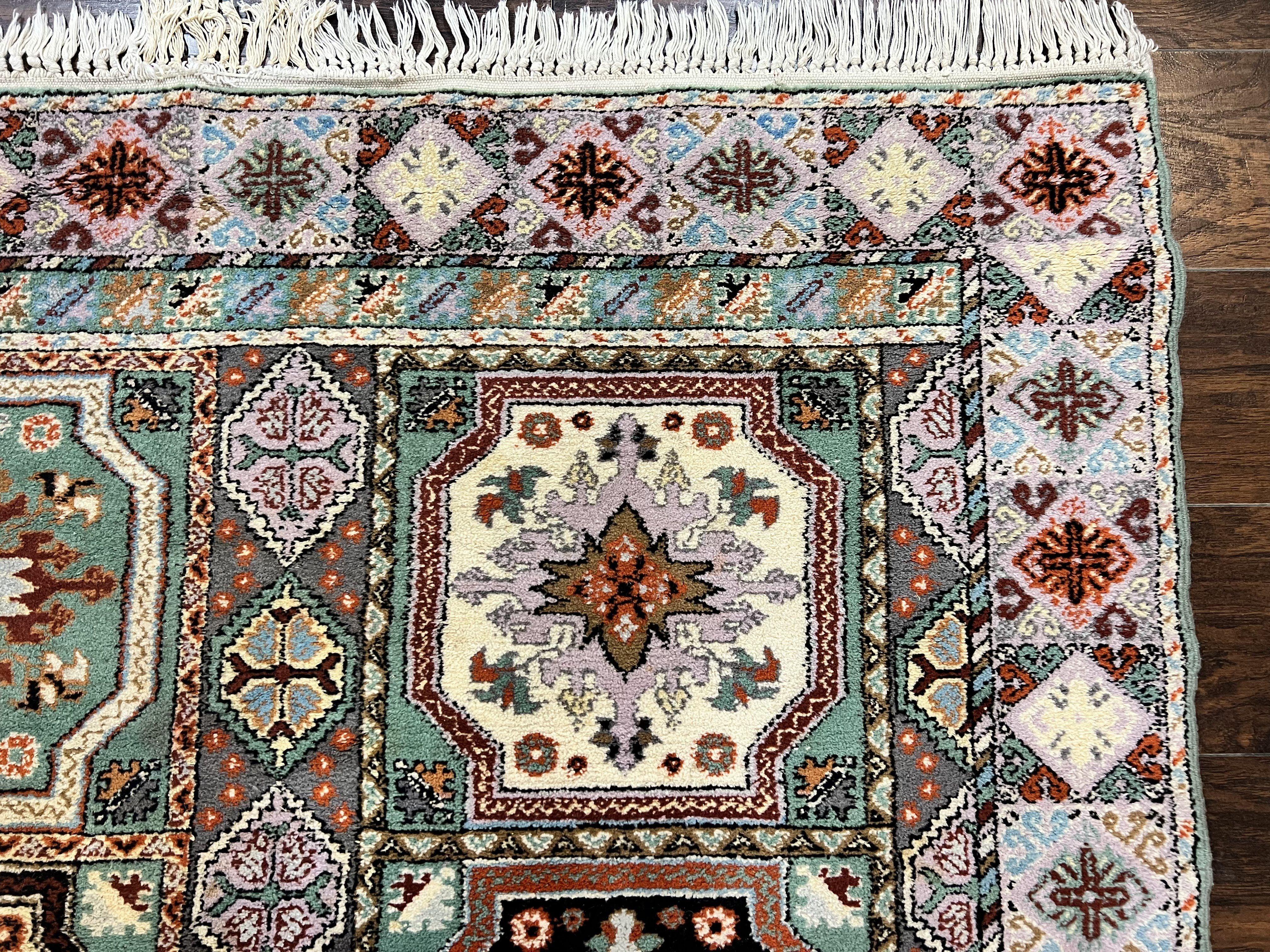 Moroccan Rug 7x8, Wool Hand Knotted Vintage Carpet, Multicolor Panel Design Oriental Rug - Jewel Rugs