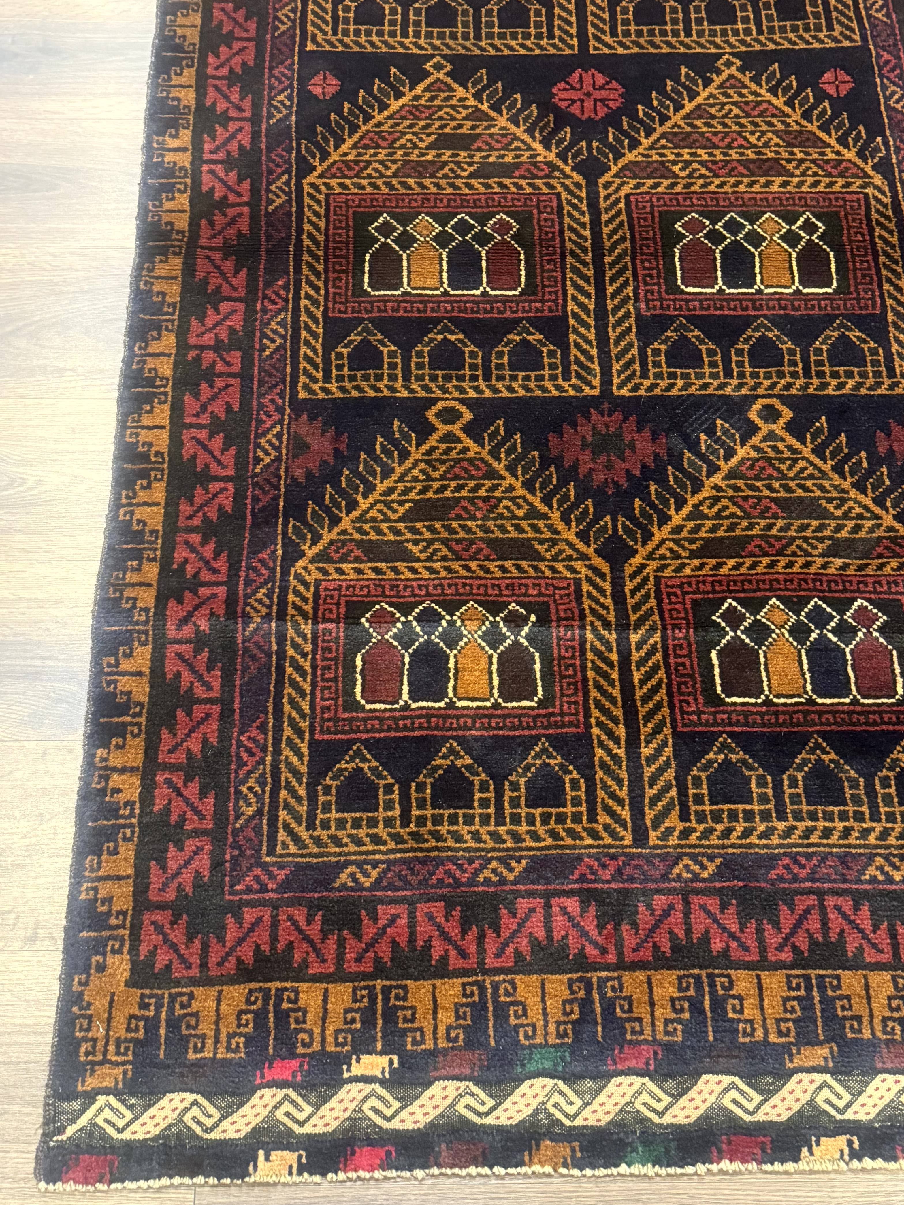 Afghan Rug 3x7, Navy Blue, Tribal Rug, Balouch Carpet, New - Jewel Rugs