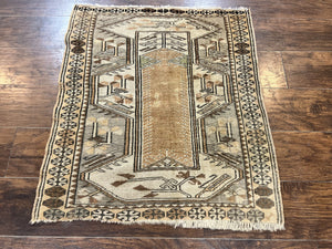 Turkish Kazak Rug 3x3, Wool Hand Knotted Antique Carpet, 3ft Square Area Rug, Boho Rug, Small Geometric Rug