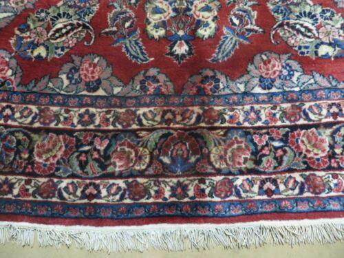 Antique Persian Qazvin Rug 6x9, Wool Hand-Knotted Oriental Carpet 6 x 9, Allover Floral Sarouk Design, 1940s Vintage Carpet, Red Navy Blue Cream - Jewel Rugs