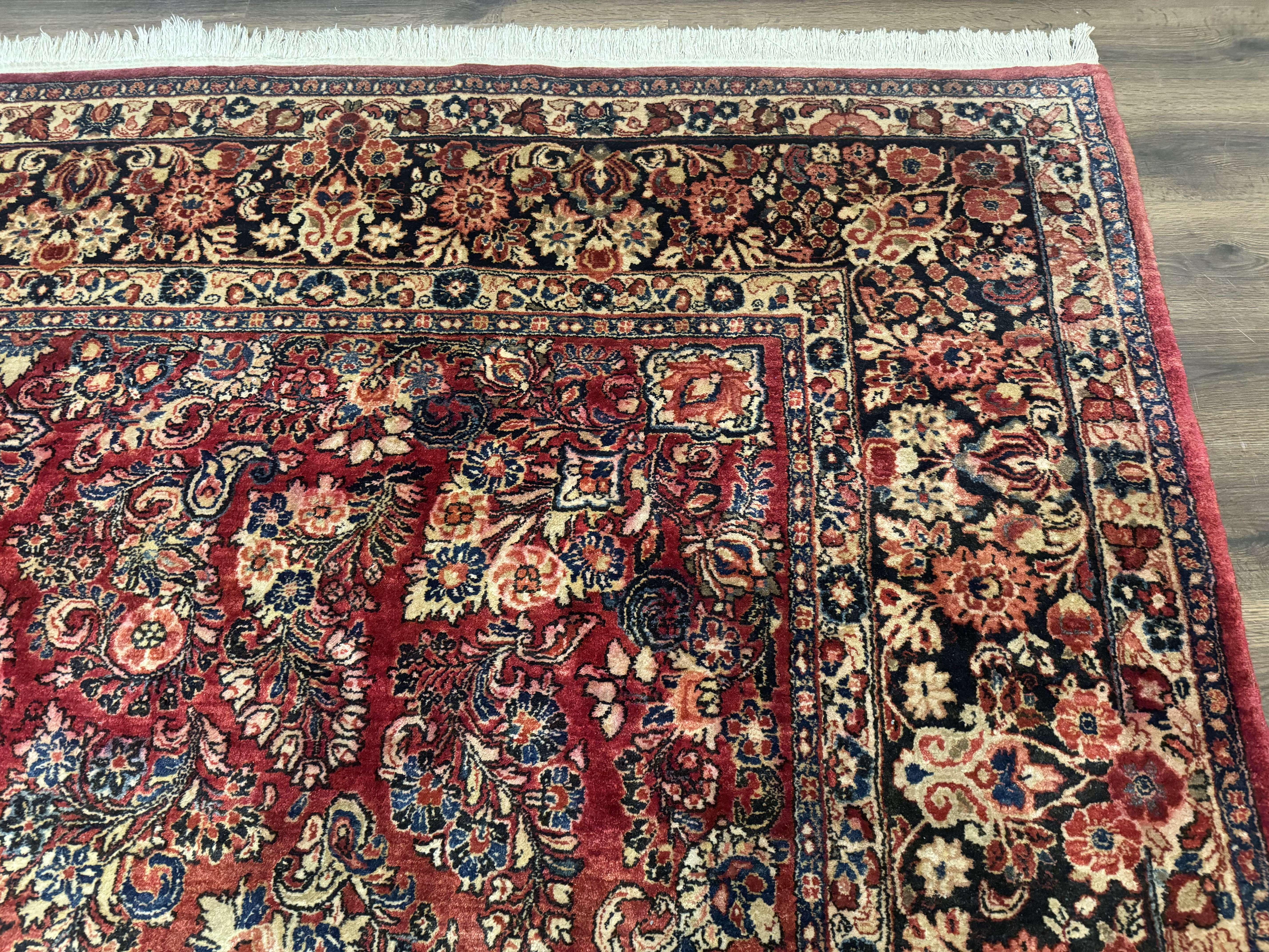 Large Persian Sarouk Rug 10x17, Palace Size Antique Persian Carpet, Red, Floral Allover, Traditional Persian Rug, Oversize Handmade Wool Rug - Jewel Rugs