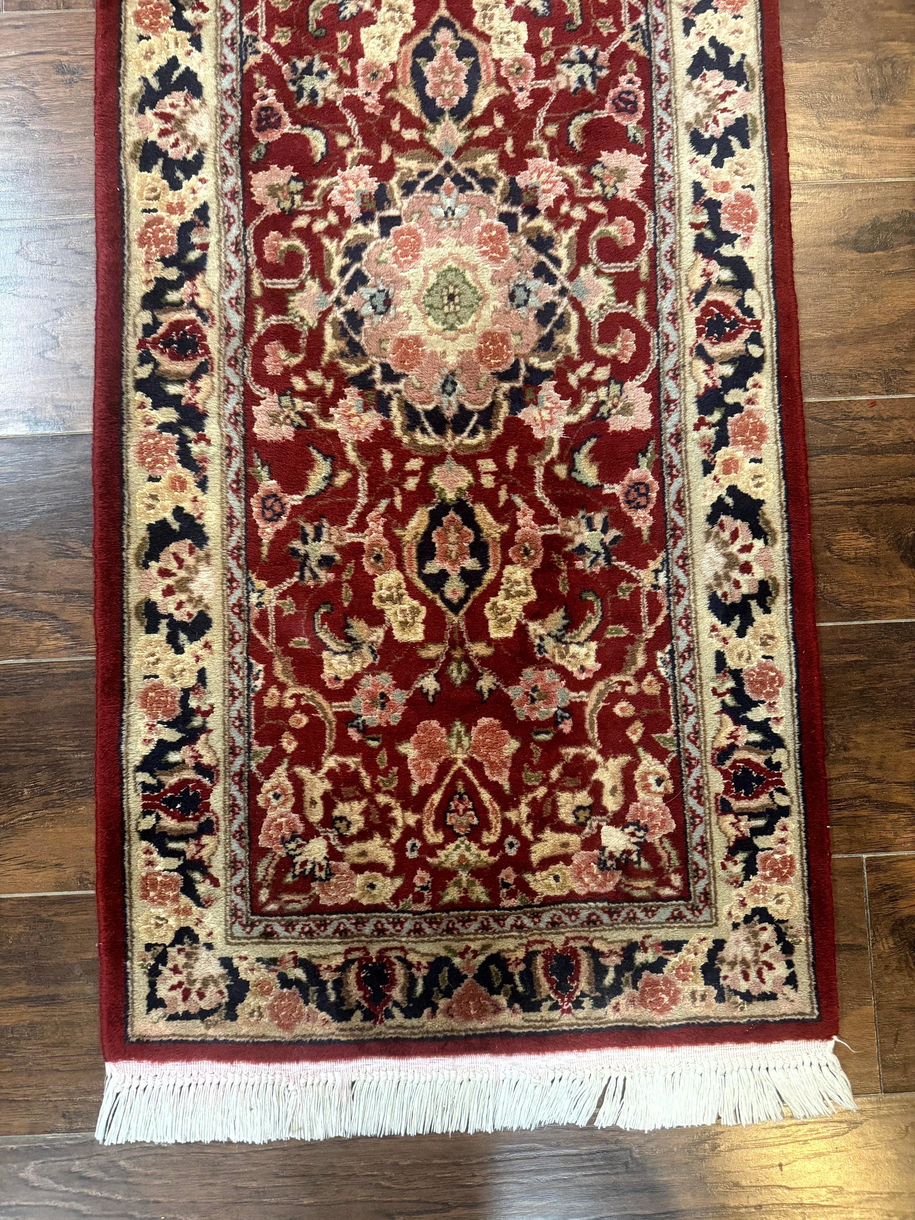 Short Runner Rug 2x6, Fine 200 KPSI, Red Floral Medallion, Wool and Silk Highlights, Persian Runner Rug, Traditional, Sino Persian - Jewel Rugs