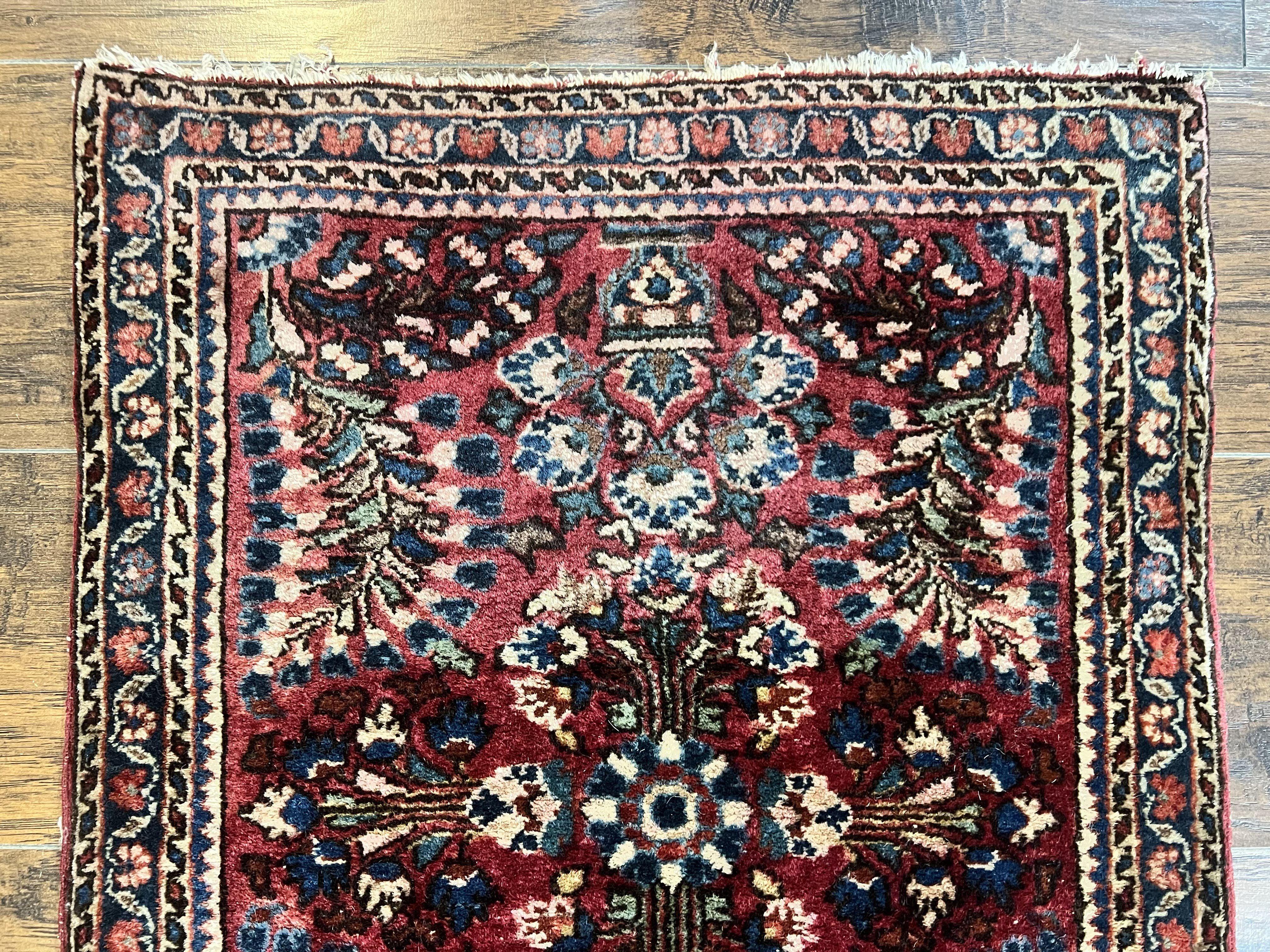 Antique Persian Sarouk Rug 2 x 2.5, Small Sarouk Carpet, Red Floral 1920s Red, Fine 170 KPSI, Wool Handmade Rug - Jewel Rugs