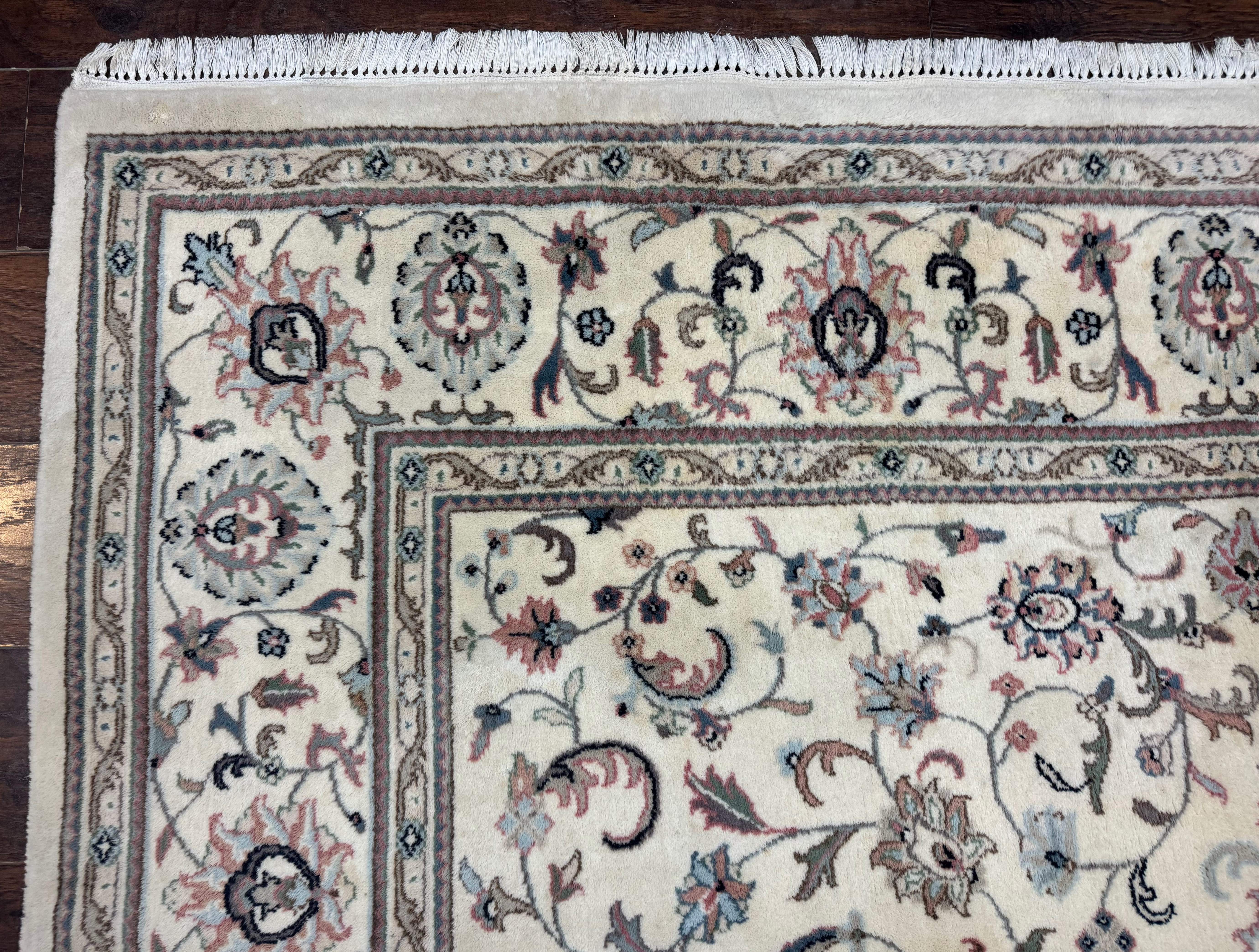 Indo Persian Rug 8x10 – Ivory Wool Floral Allover Oriental Carpet - Jewel Rugs