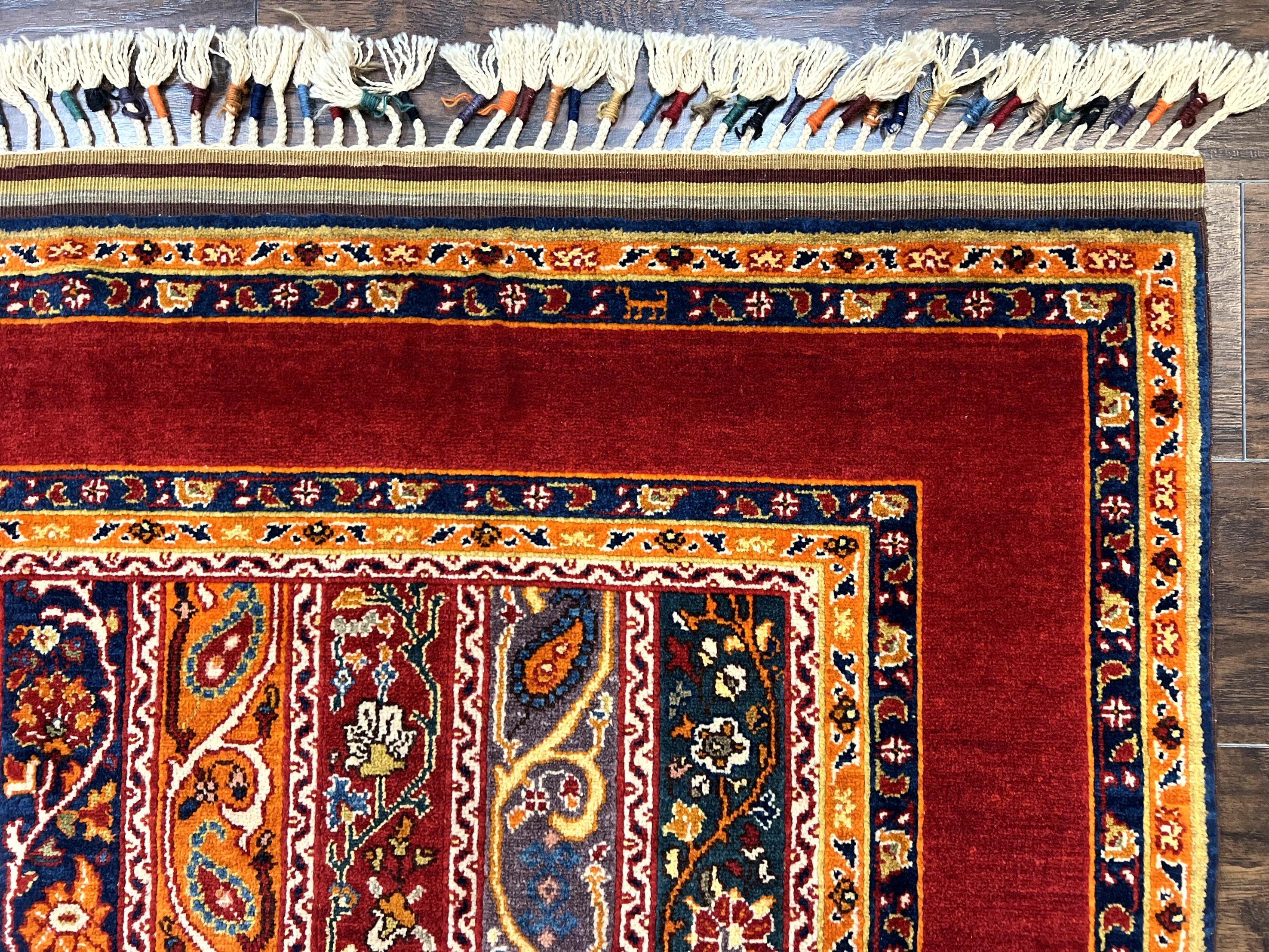 Turkish Rug 4x6, Stripe Pattern, Red & Multicolor, Vintage Handmade Wool Carpet - Jewel Rugs