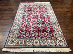 Pak Persian Rug 4x6, Floral Allover, Vintage Wool Carpet, Plum and Ivory