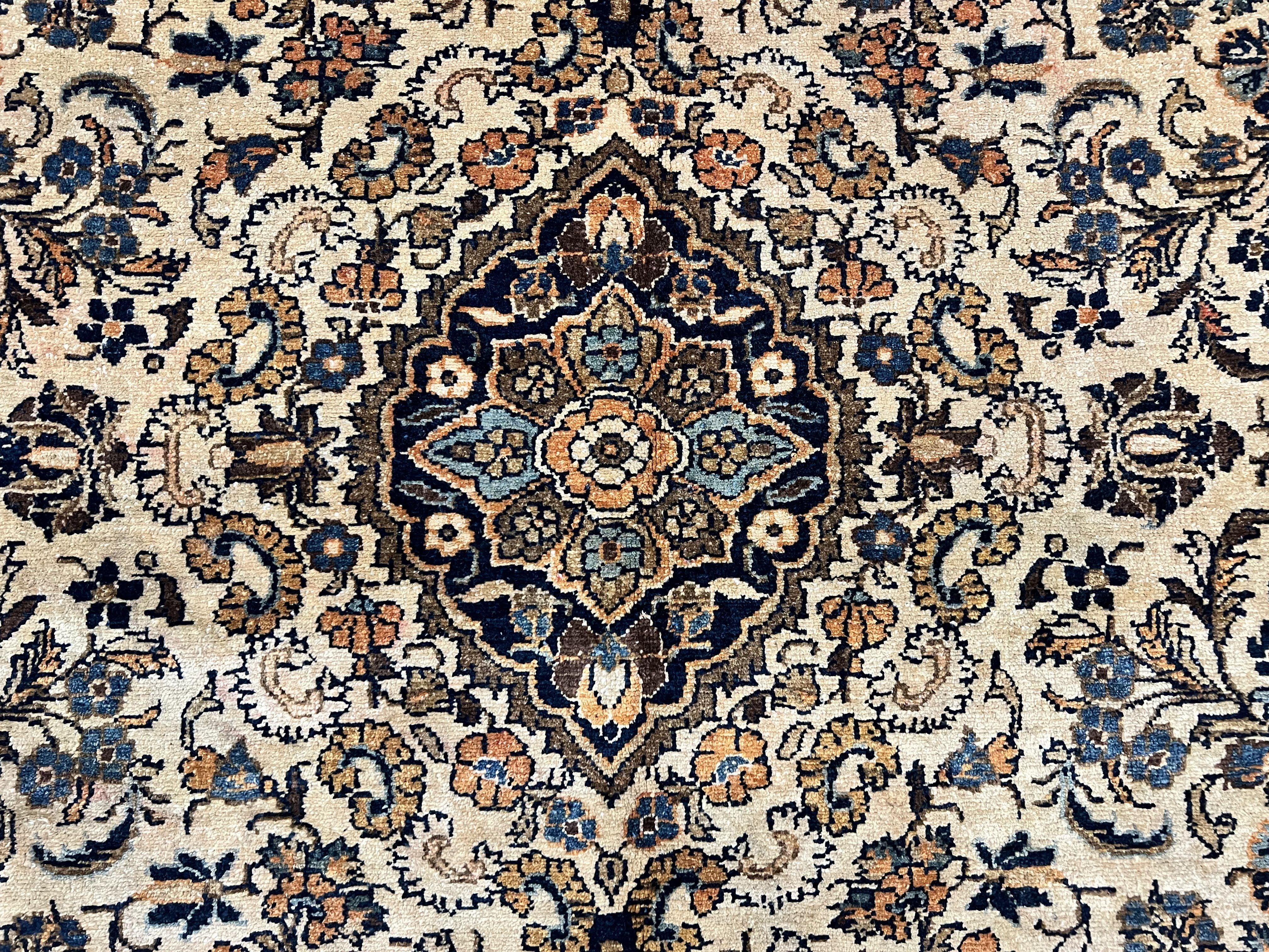 Antique Persian Rug 9x11, Wool Handmade 1920s Oriental Carpet, Persian Hamadan Anjelas Rug, Cream Black, Floral Allover Oriental Rug 9 x 11 Room Sized Rug - Jewel Rugs