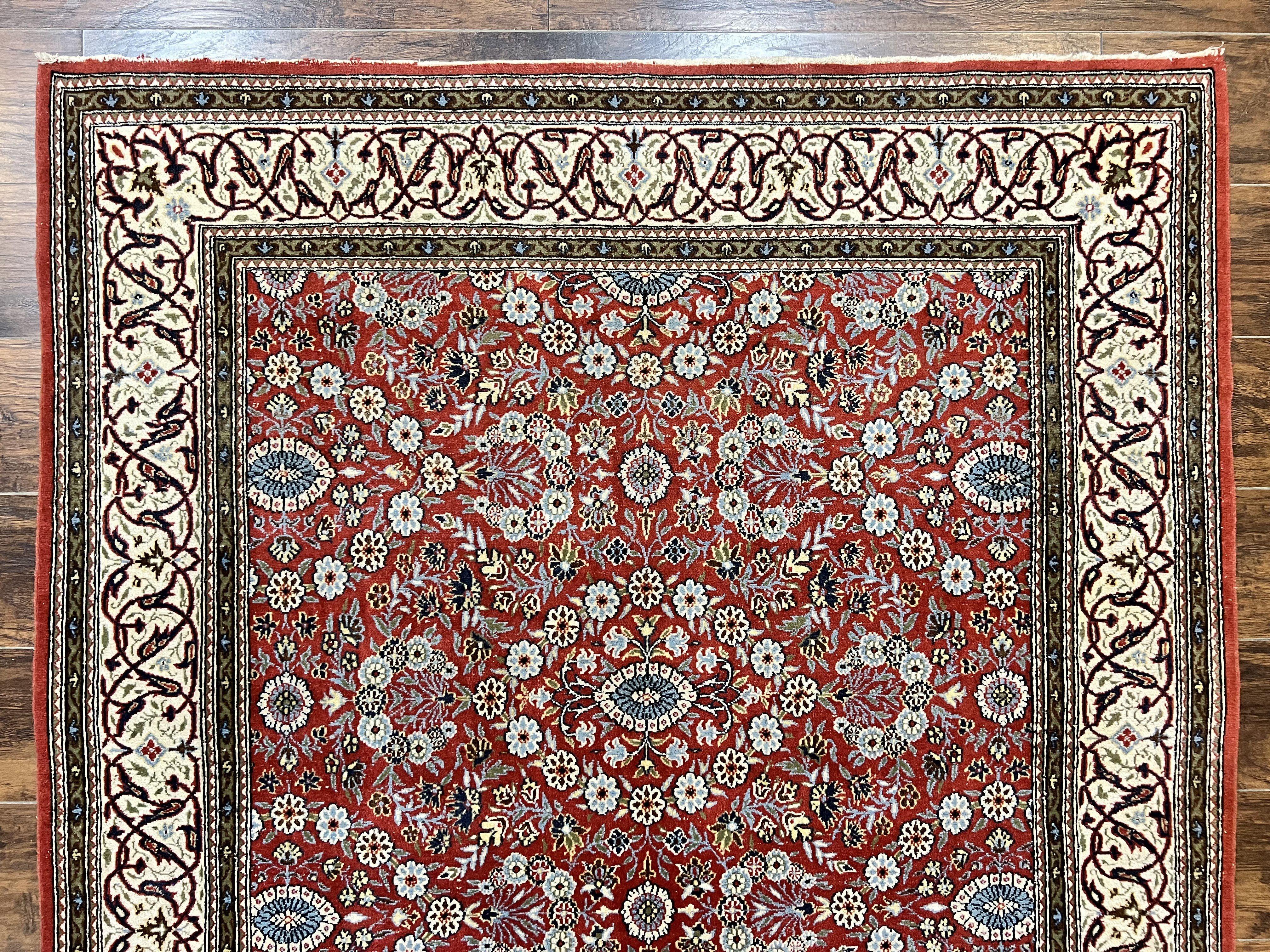 Red Persian Qum Rug 5 x 7.6, Hand Knotted Vintage Wool Fine Carpet 270 KPSI, Floral Allover - Jewel Rugs
