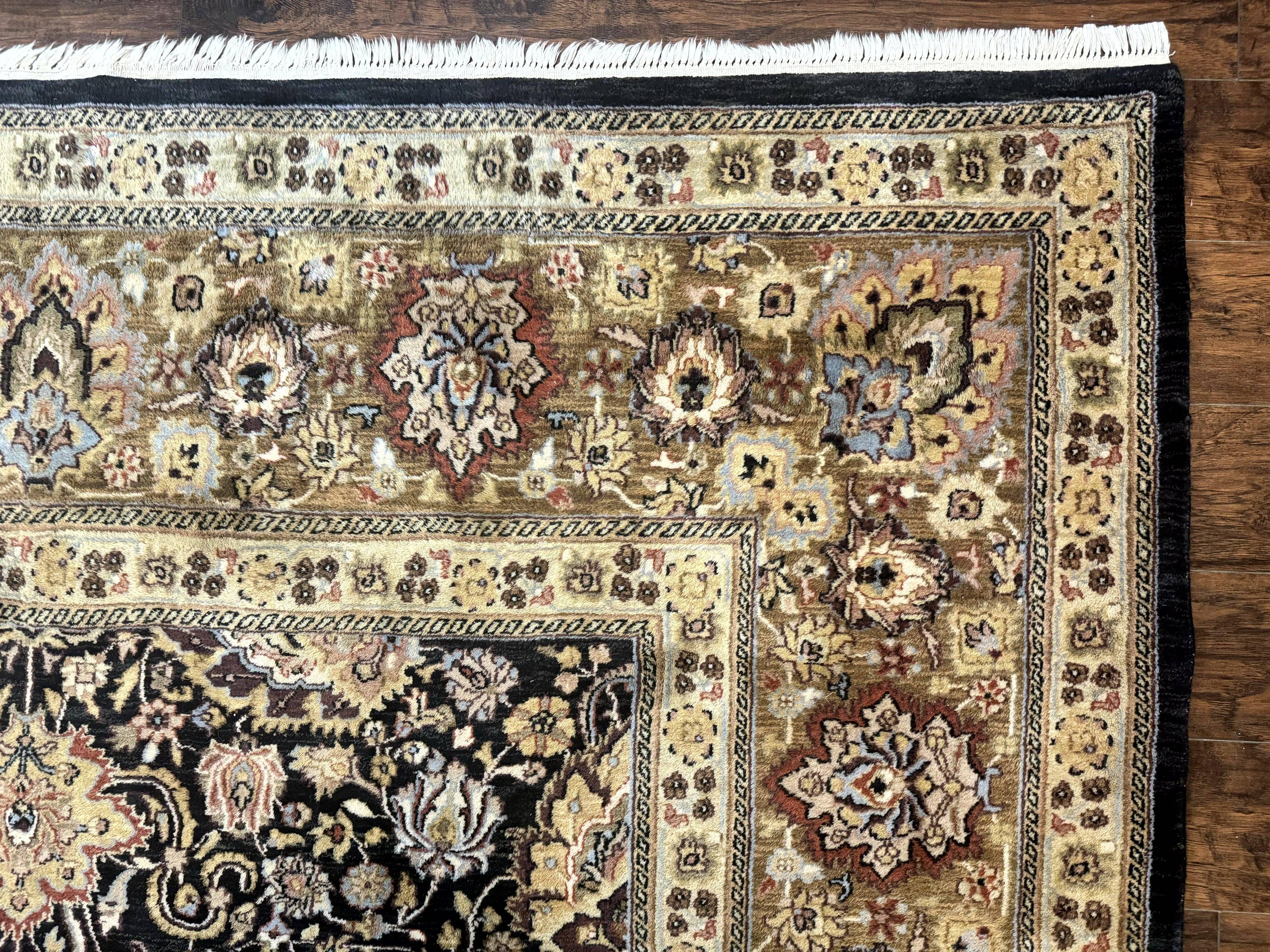 Indo Persian Rug 9x12, Floral Allover, Midnight Blue, Handmade Vintage Wool Oriental Carpet - Jewel Rugs