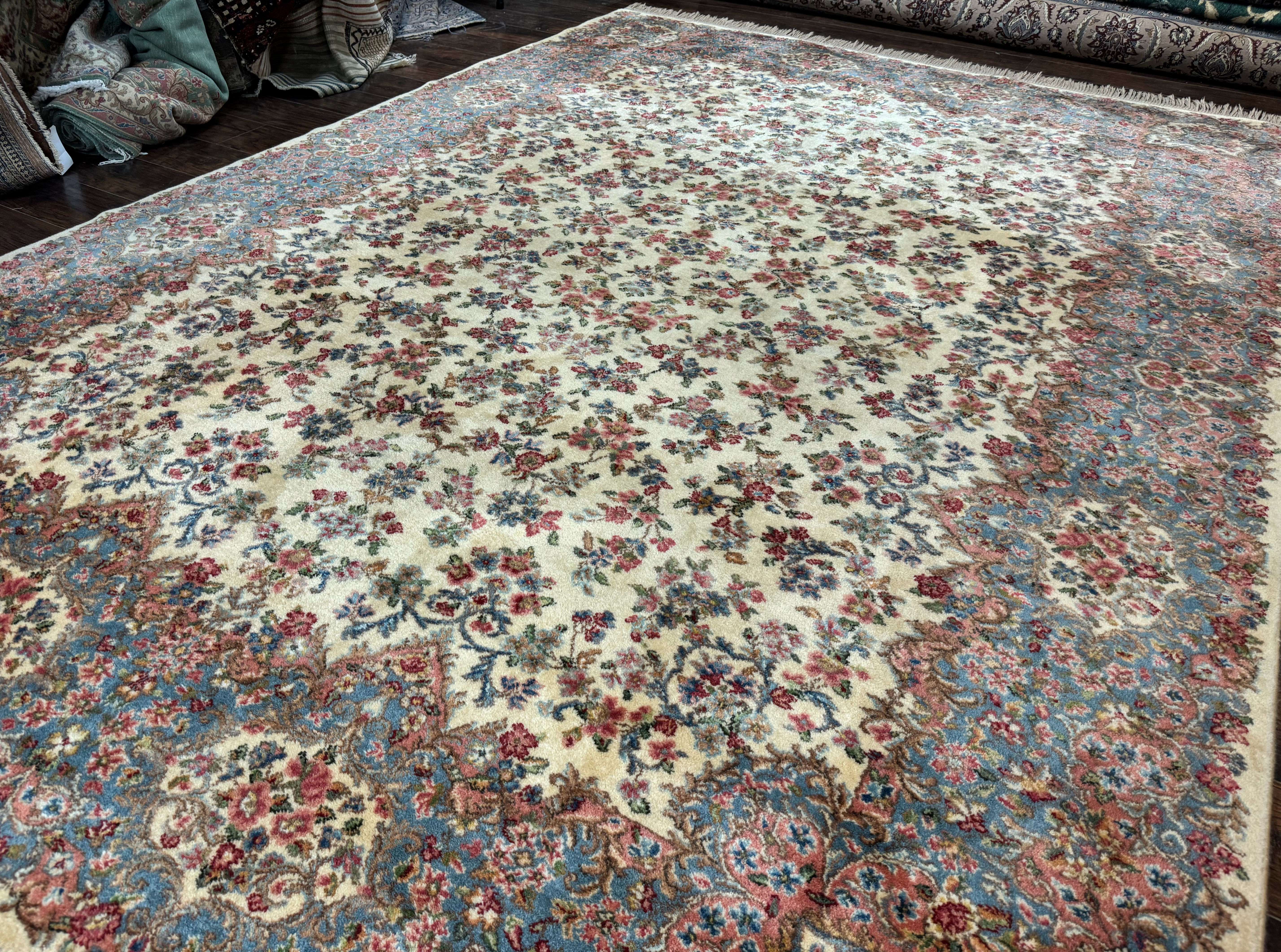 8.8 x 12 Karastan Rug #788 Ivory Kirman, Wool Vintage Original 700 Series - Jewel Rugs