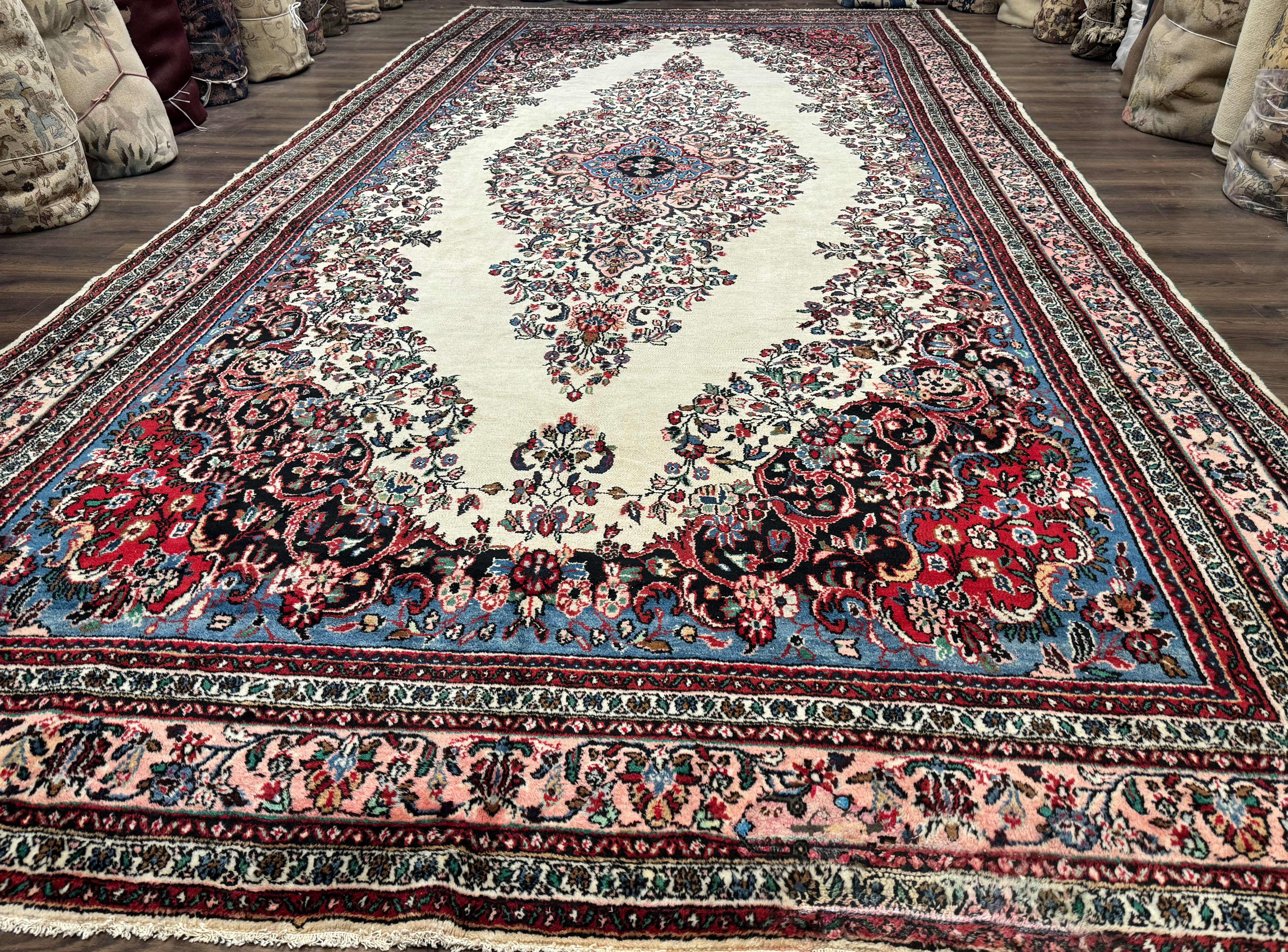 Palace Size Persian Rug 10 x 21 ft, Antique Hamadan Bibikabad Carpet, Handmade Antique Wool Oversized Rug, Ivory, Semi Open Field - Jewel Rugs