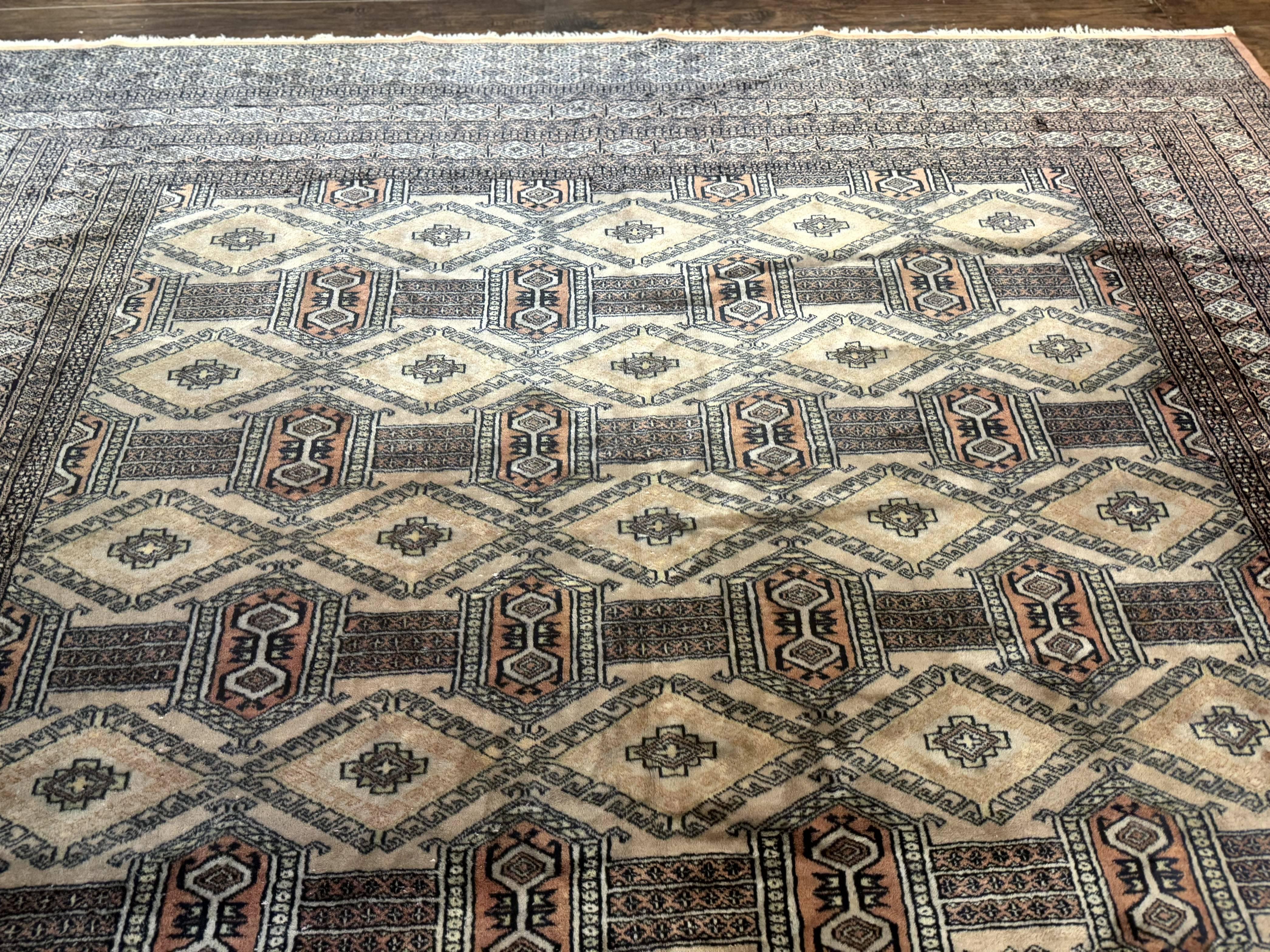 Turkoman Bokhara Rug 8x11, Camel Hair Color, Handmade Vintage Wool Pakistani Carpet - Jewel Rugs