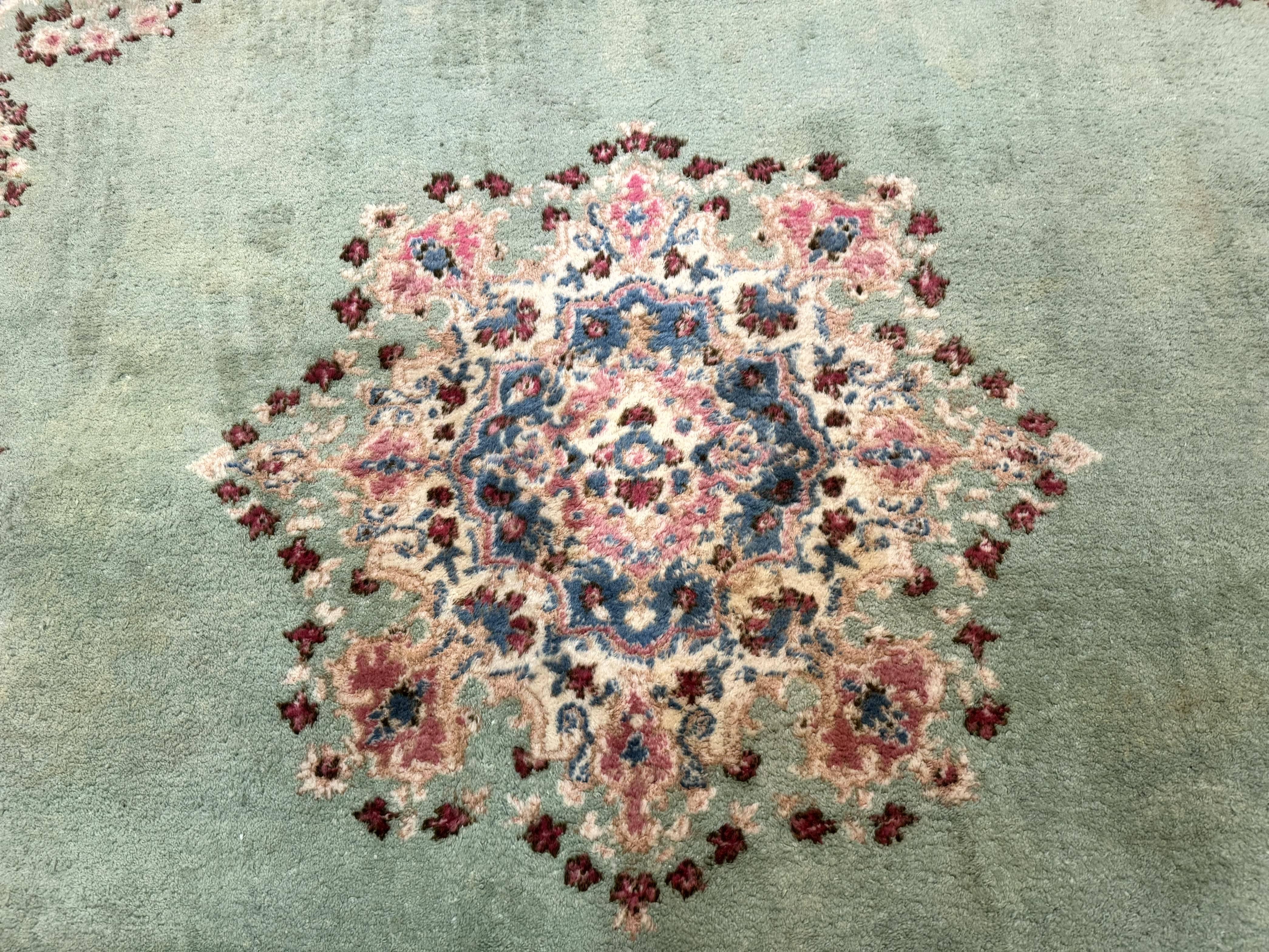 Green Persian Rug 10x10, Large Square Persian Carpet, Wool Rug, Open Field, Green and Beige Rug, Kerman Rug - Jewel Rugs