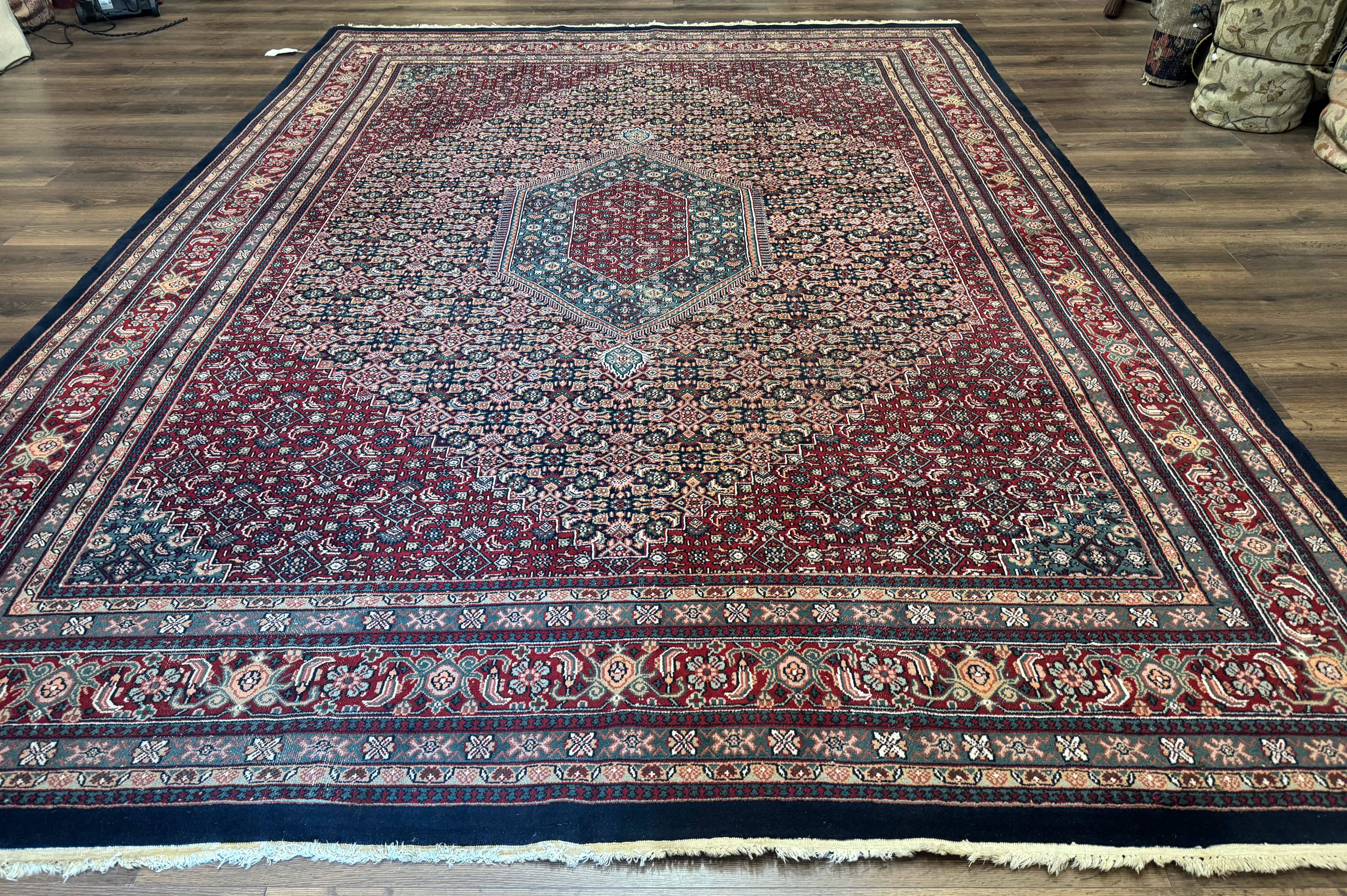 Indo Persian Bidjar Rug 9x12 Wool Handmade Carpet Dark Blue - Jewel Rugs
