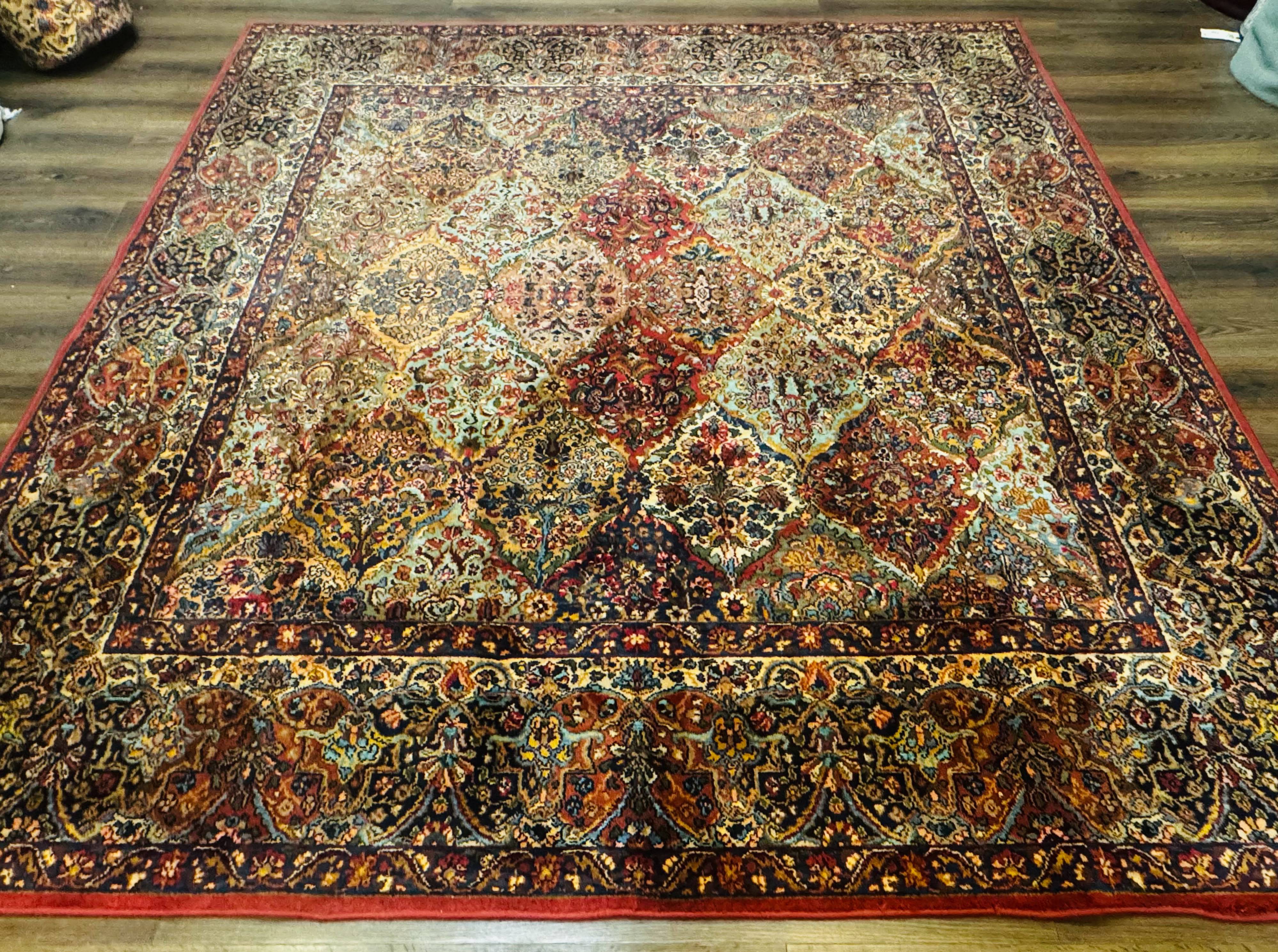Square Karastan Multicolor Panel Kirman Rug #717, Rare Size 8.8 x 8.8, Original 700 Series, Wool - Jewel Rugs