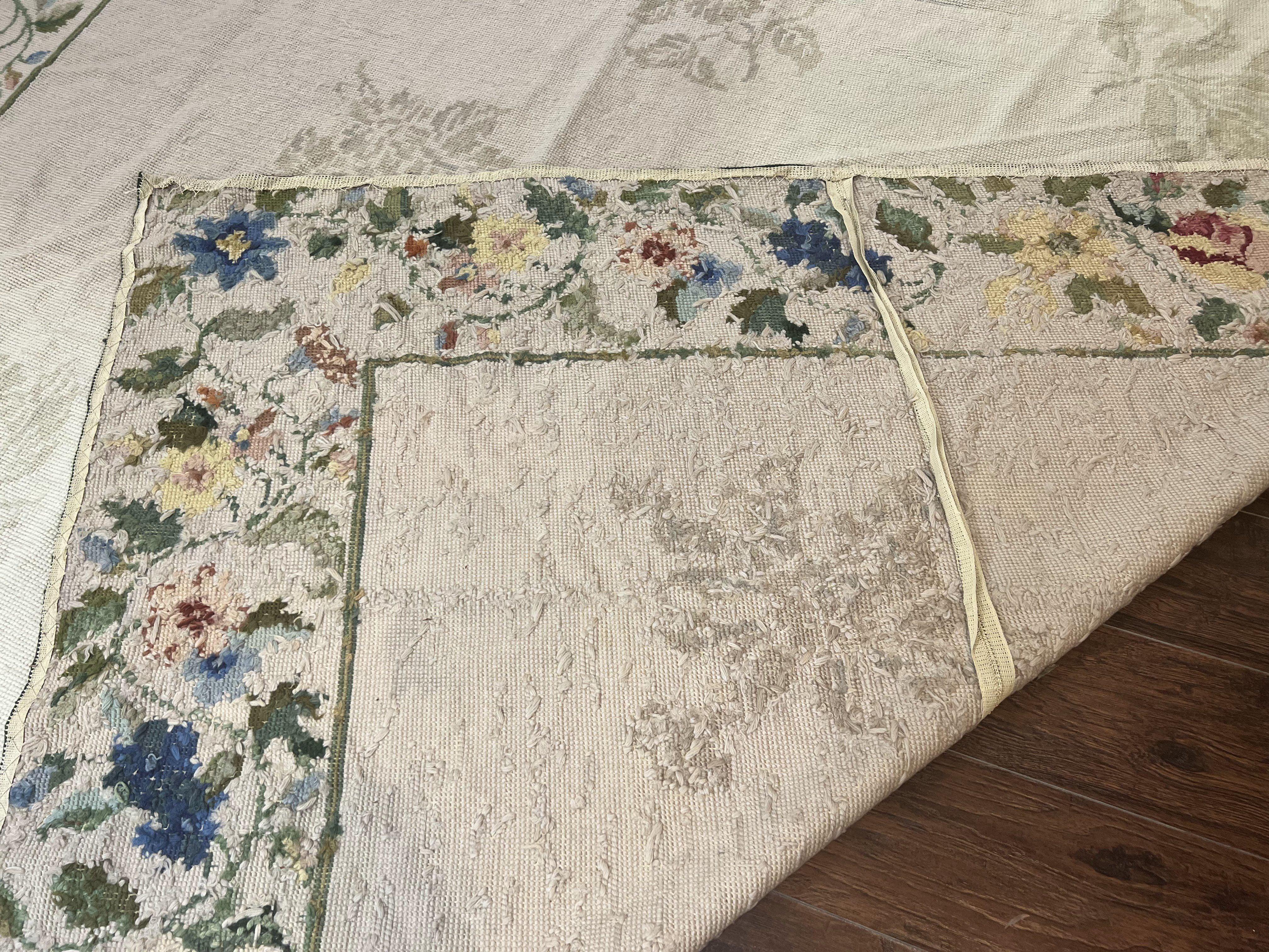 Spanish Needlepoint Rug 9x14, Floral, European Design, Handmade, Vintage Needlepoint Carpet, Room Sized Wool Rug - Jewel Rugs