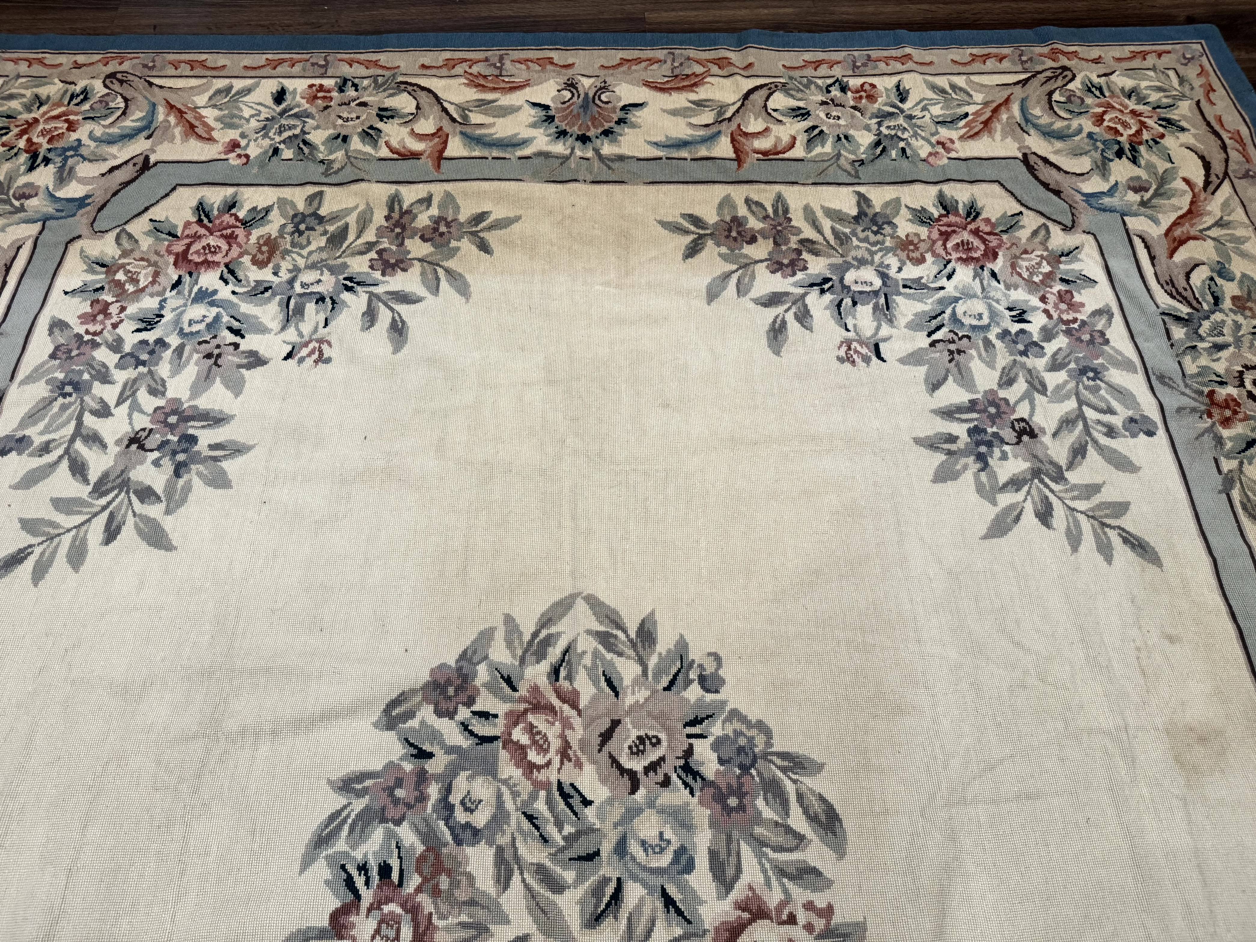 Ivory Needlepoint Rug 8x10, Wool Handmade Carpet - Jewel Rugs