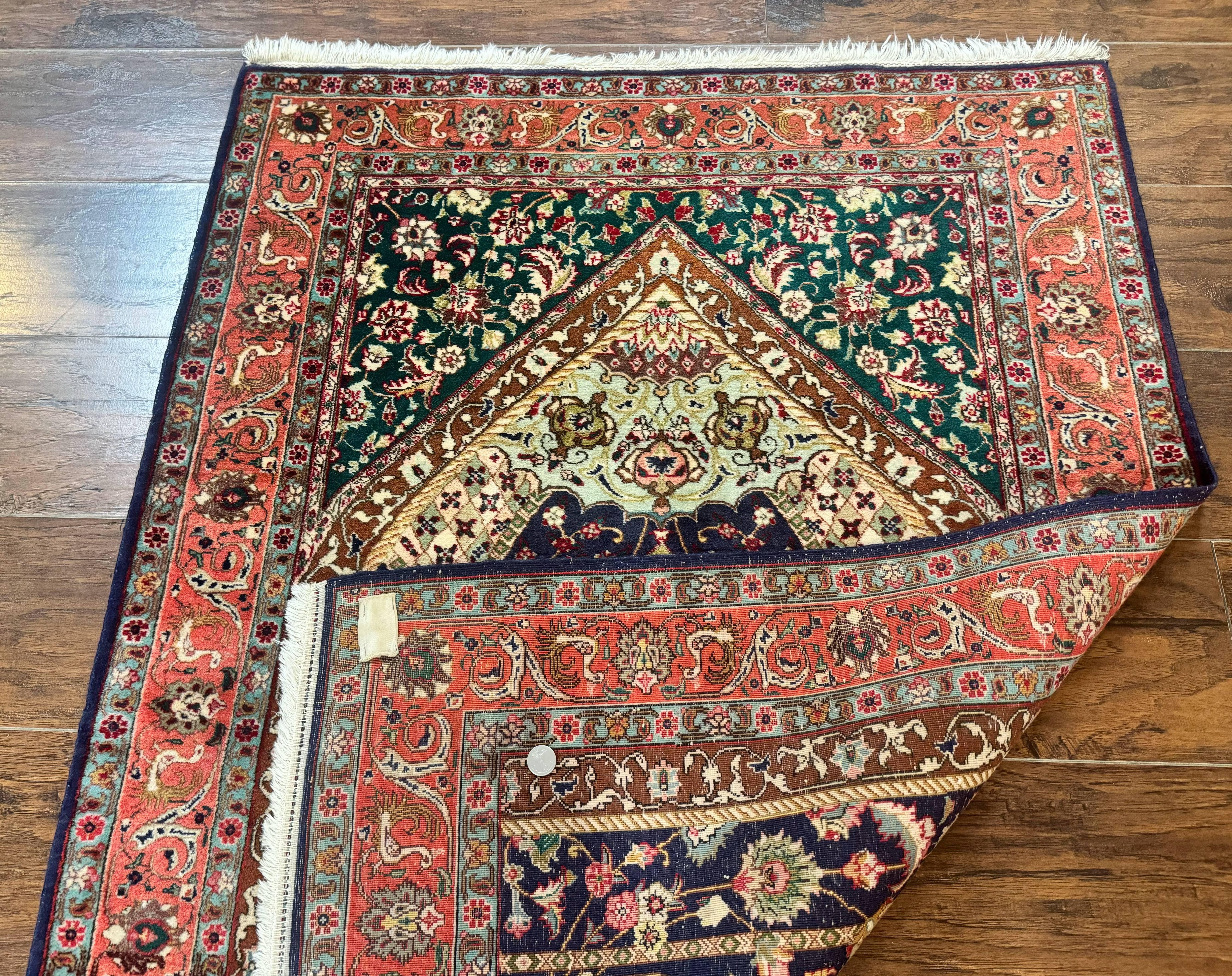 Persian Tabriz Rug 3x4, Navy Blue, Birds, Floral, Prayer Rug, Handmade Wool Rug, Finely Hand Knotted 325 KPSI - Jewel Rugs