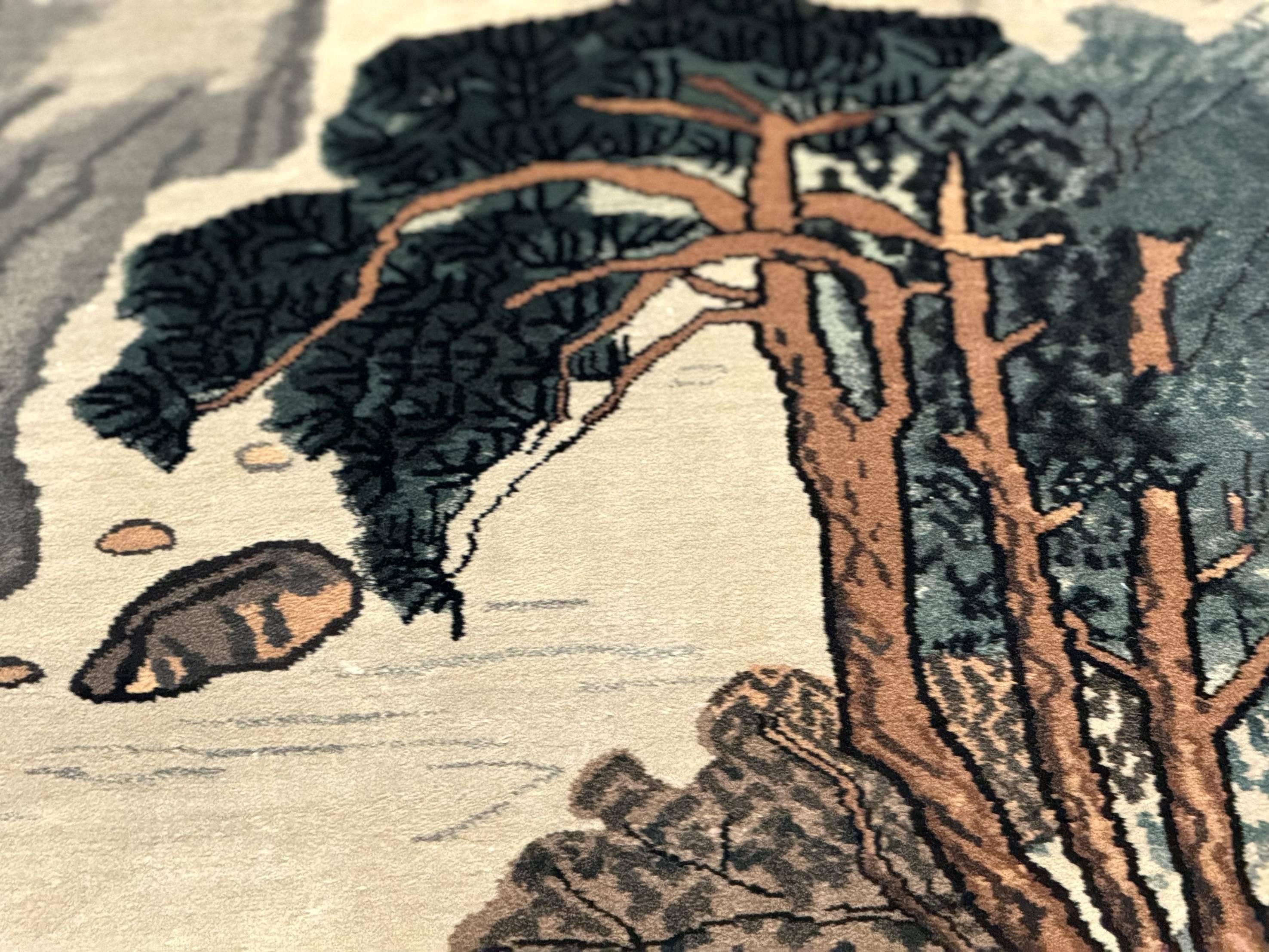 Chinese Silk Wall Hanging 3x5, Handmade, River and Boat Scene, Rug Tapestry - Jewel Rugs