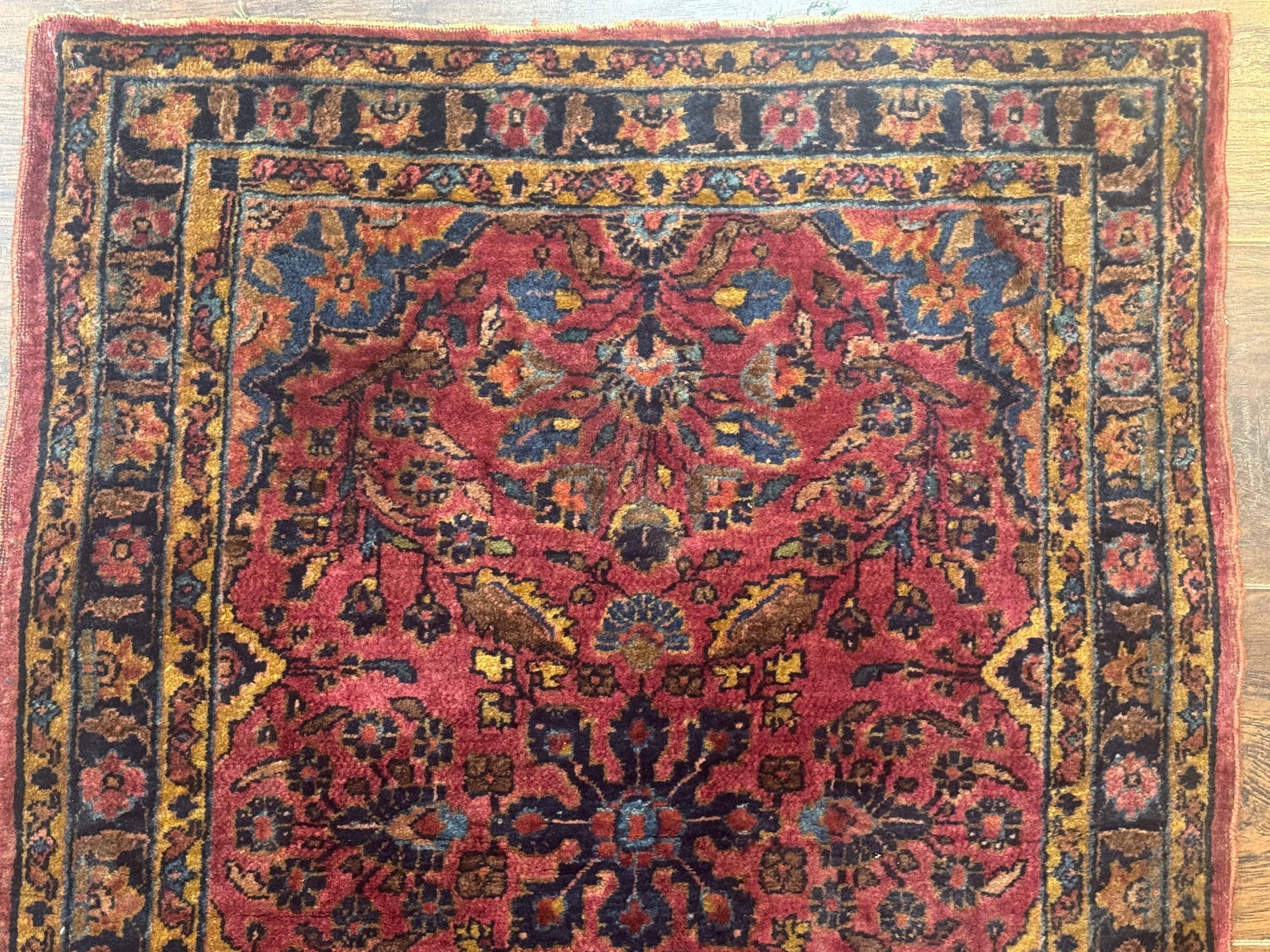 Antique Persian Sarouk Rug 2x3 – Red, Hand-Knotted Wool Accent Rug - Jewel Rugs
