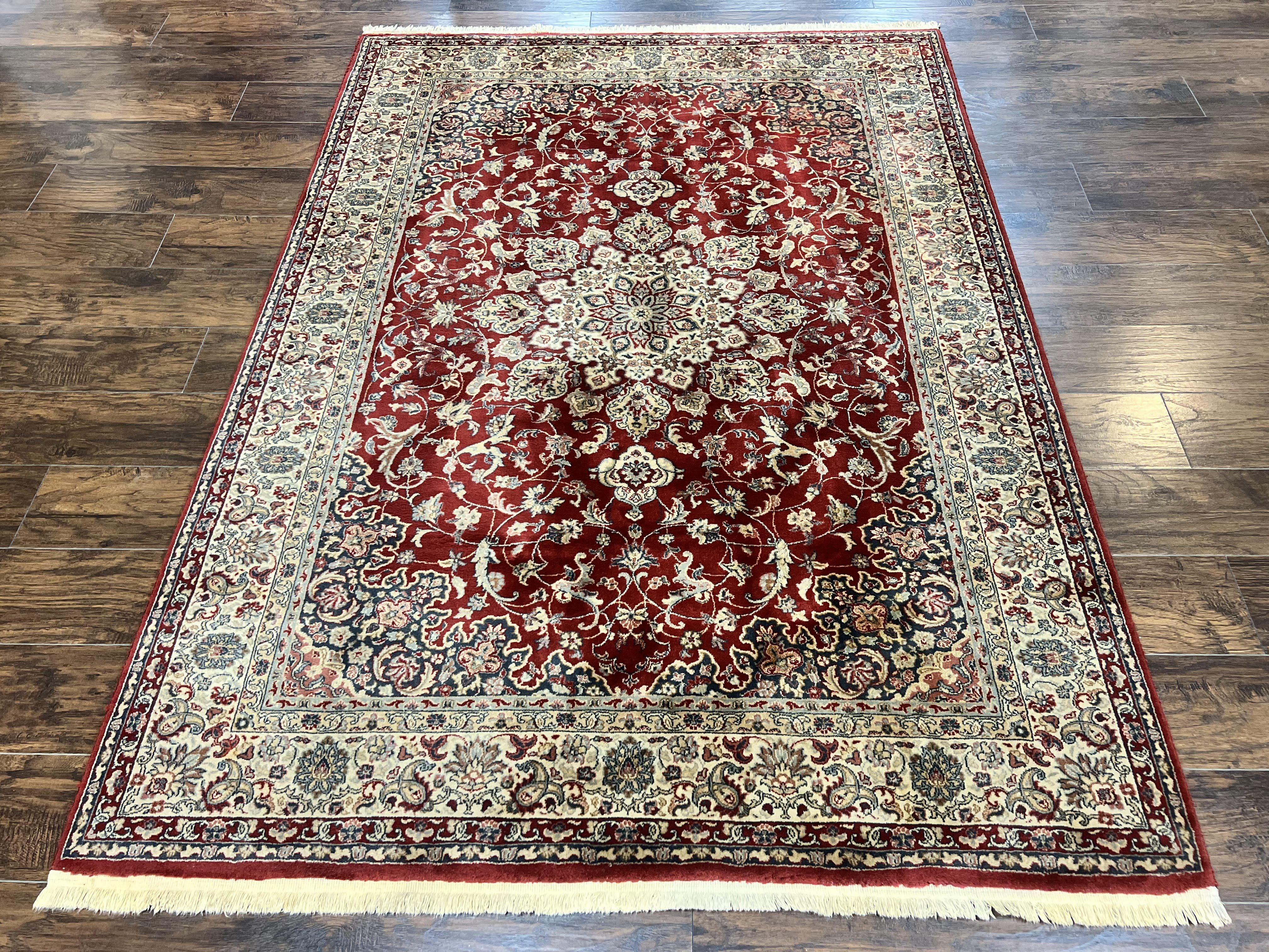 Couristan Rug 5.6 x 8, Floral Medallion, Dark Red Cream, Belgium Power Loomed Rug, Taj Mahal Rug, Vintage Oriental Wool Carpet - Jewel Rugs