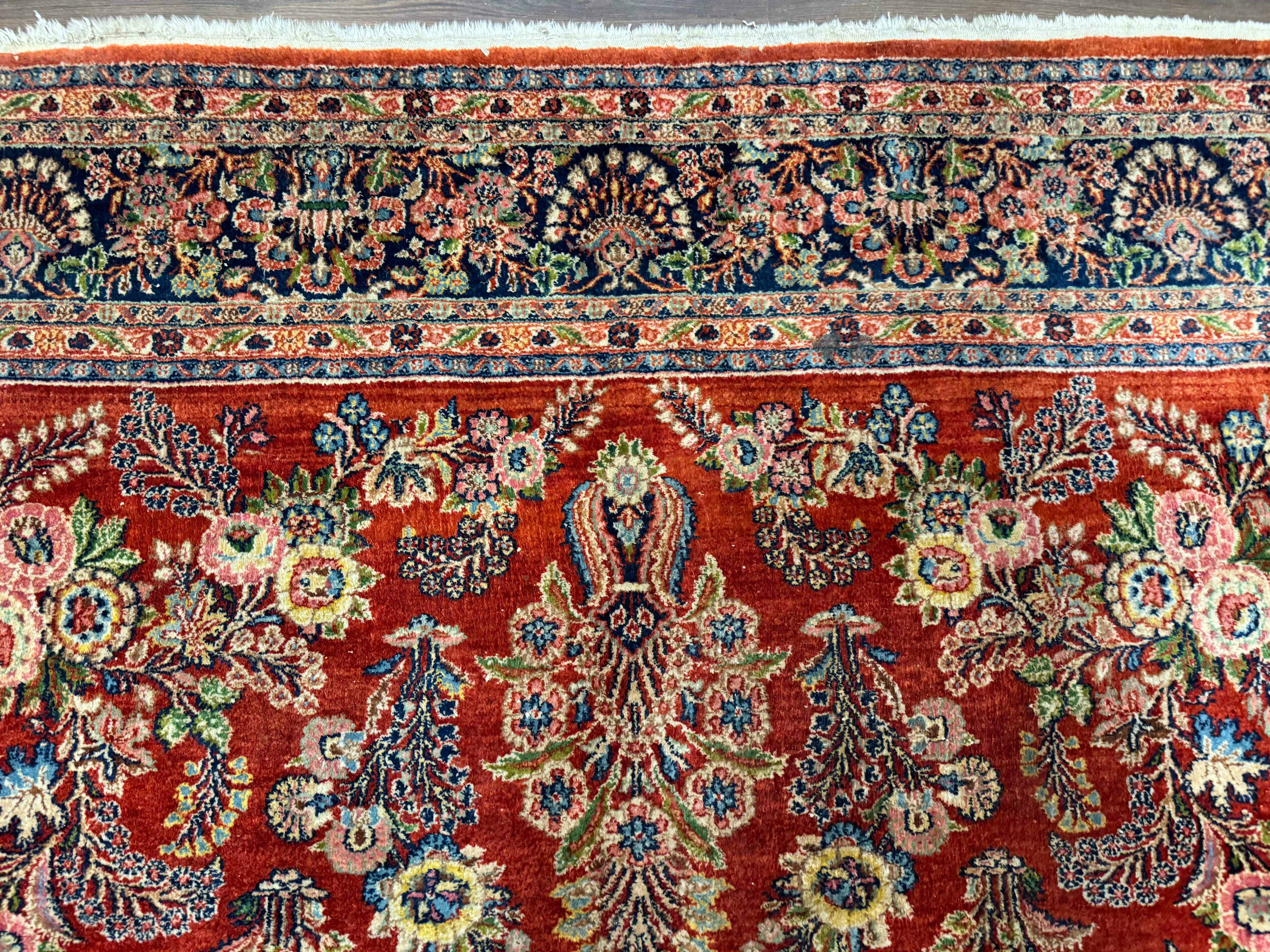 Persian Sarouk Rug 9x14 – Red and Navy, Floral Allover - Jewel Rugs