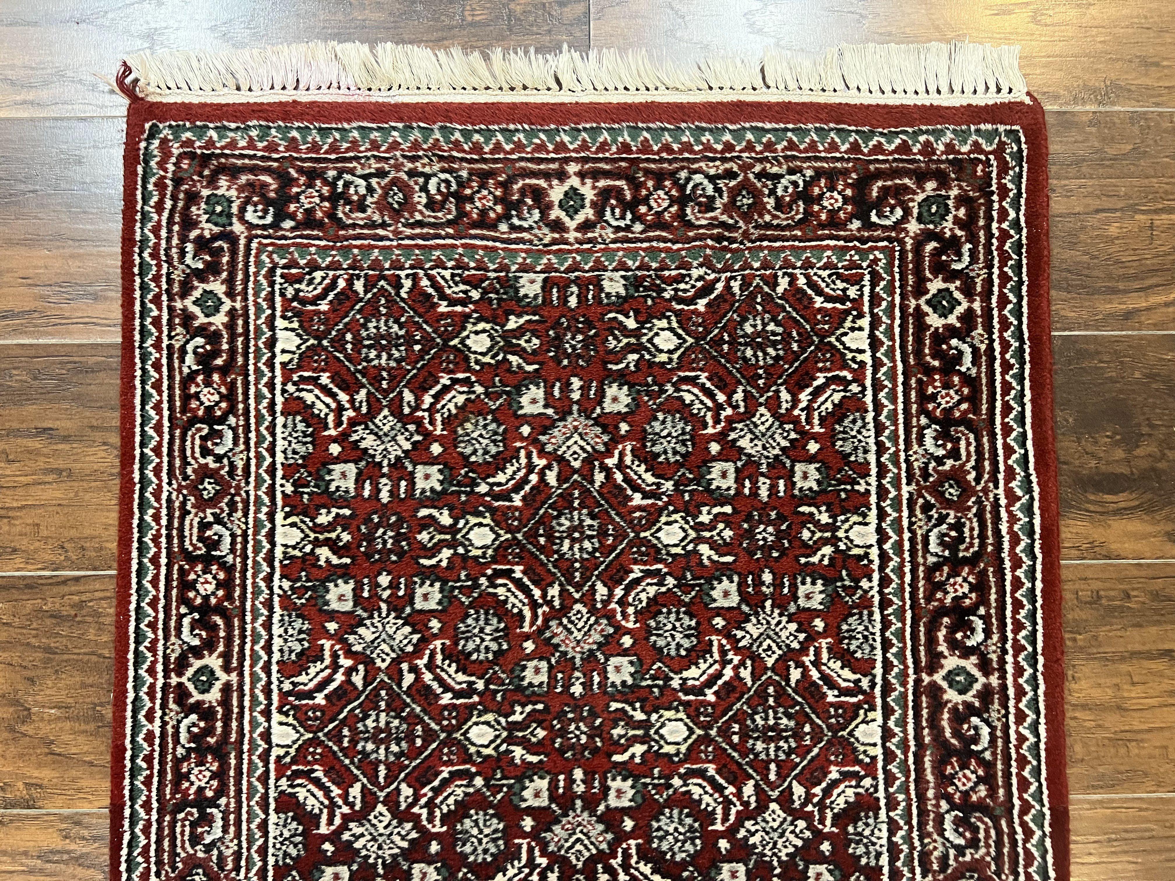 Indo Persian Runner Rug 2.7 x 8, Wool Hand Knotted Vintage Carpet, Red Black, Herati Allover Pattern, Oriental Runner, Rug for Hallway - Jewel Rugs