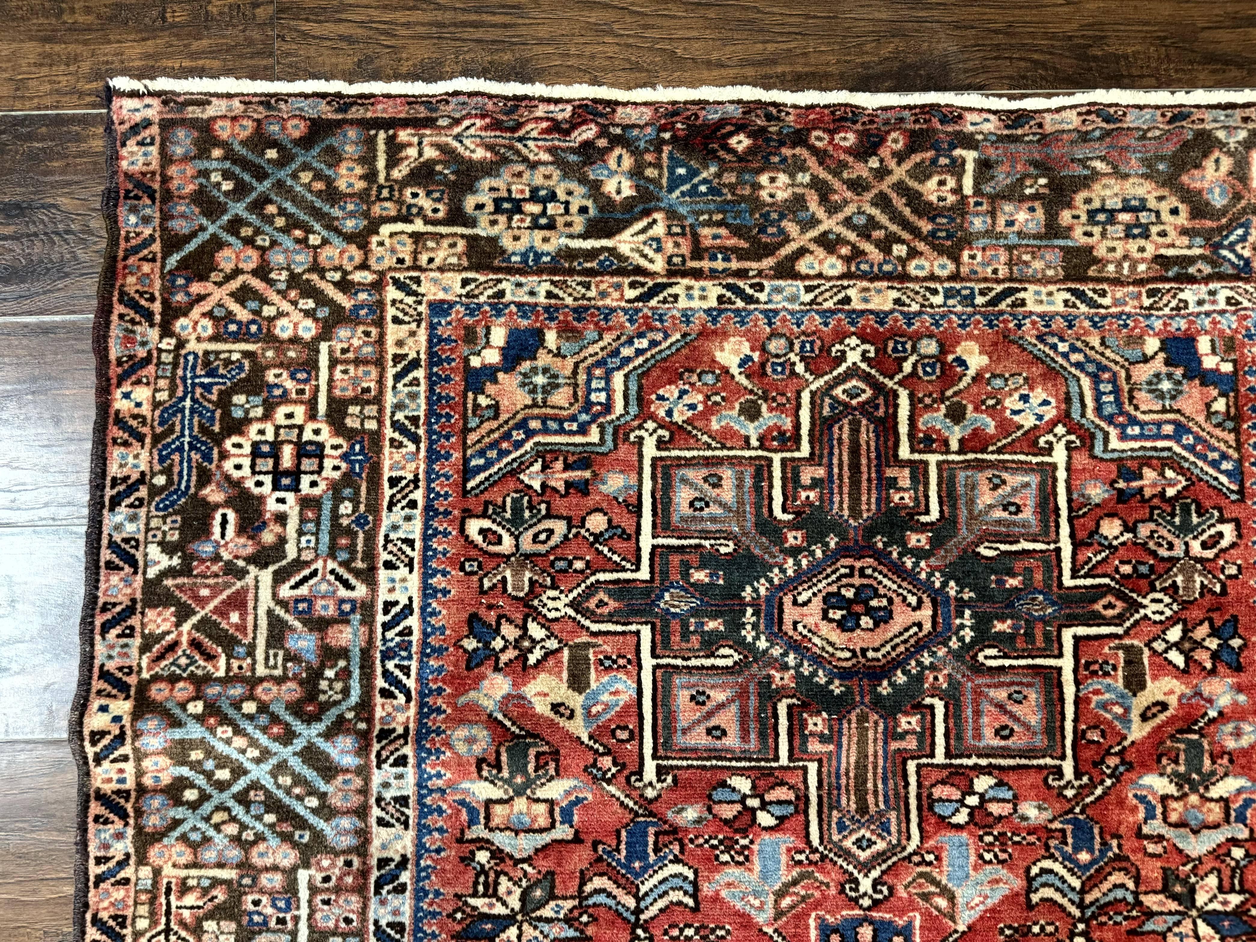 Perisan Heriz Rug 5x13, Wide Runner Rug, Geometric Medallions Tribal Carpet, Antique, Red, Rare Size, Wool Handmade Runner - Jewel Rugs