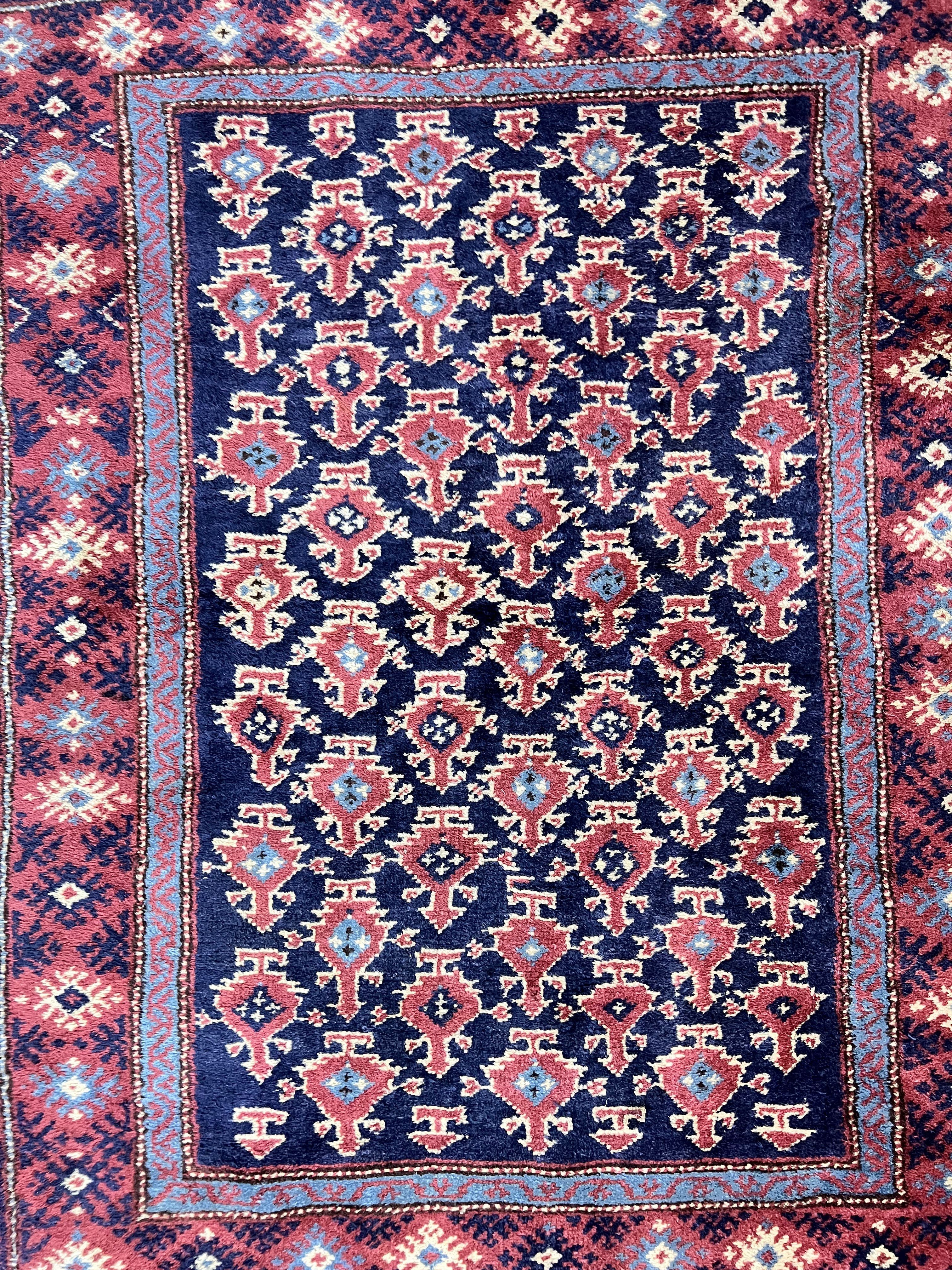 Turkish Sparta Rug 3x4, Allover Pattern, Navy Blue and Red, Antique Ispara Oriental Carpet 3 x 4, Small Turkish Handmade Vintage Wool Rug - Jewel Rugs