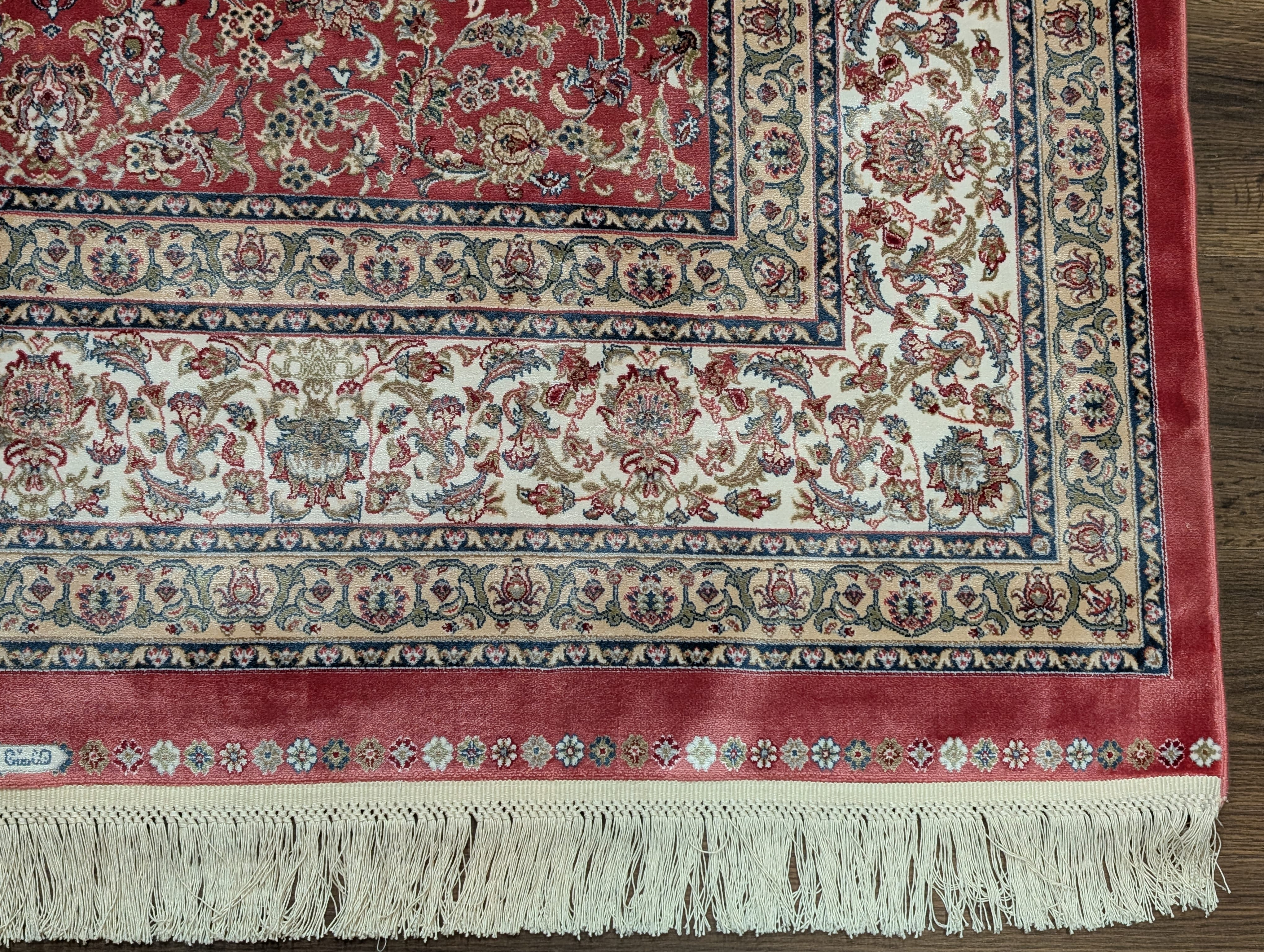 Square Silk Rug 5x5, Red and Ivory, Floral, Turkish Silk Carpet, New, Bamboo Silk - Jewel Rugs