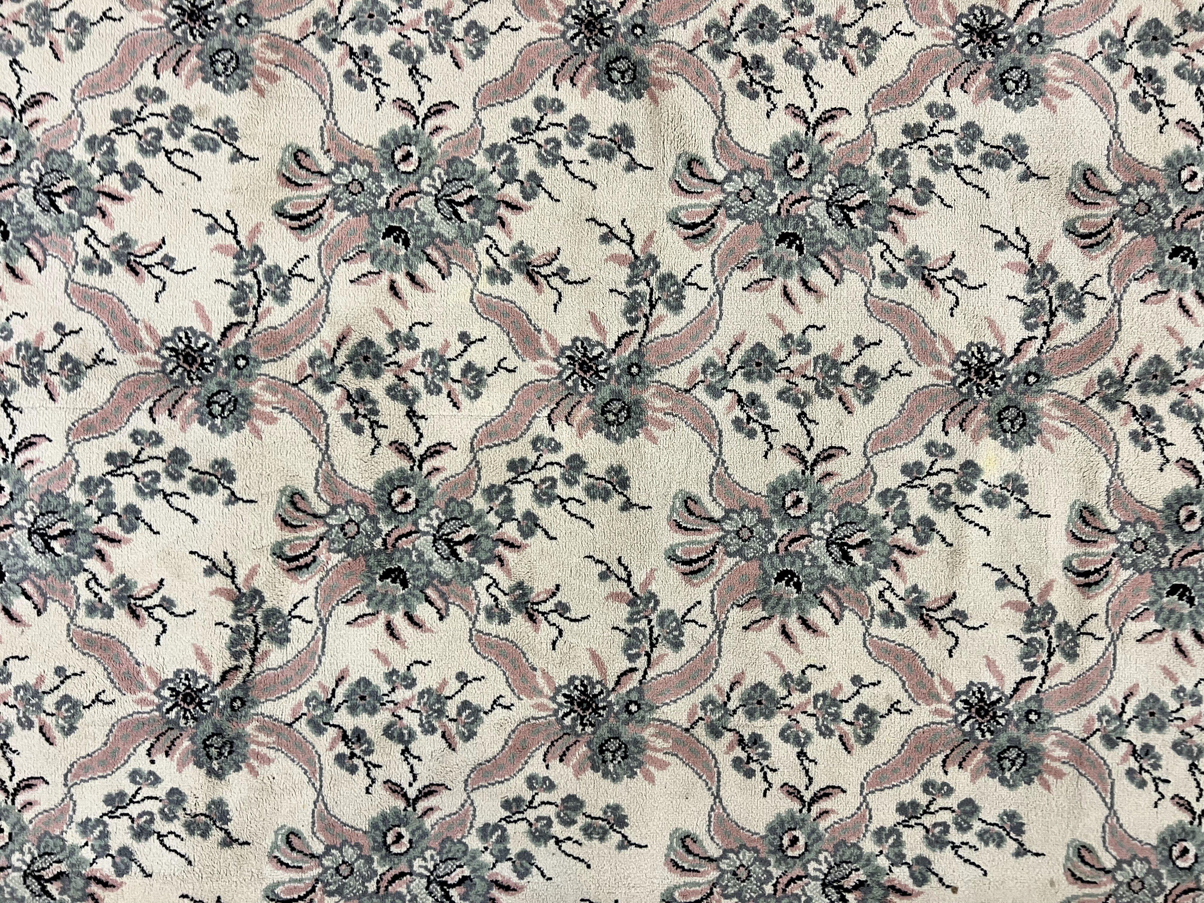 Belgium Power Loomed Rug 8x11, Ivory and Green, Wool Carpet, Floral - Jewel Rugs