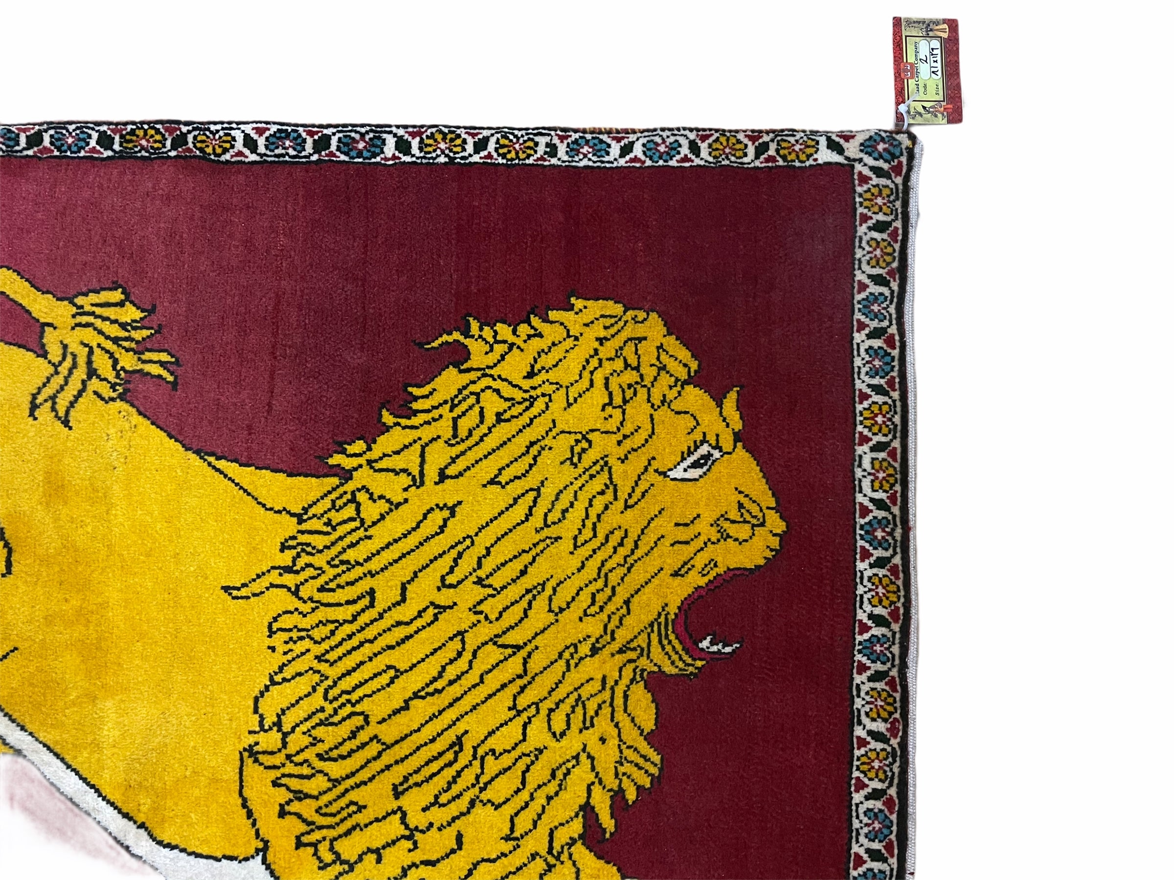 Persian Gabbeh Rug 3x4, Lion Pictorial, Red - Jewel Rugs