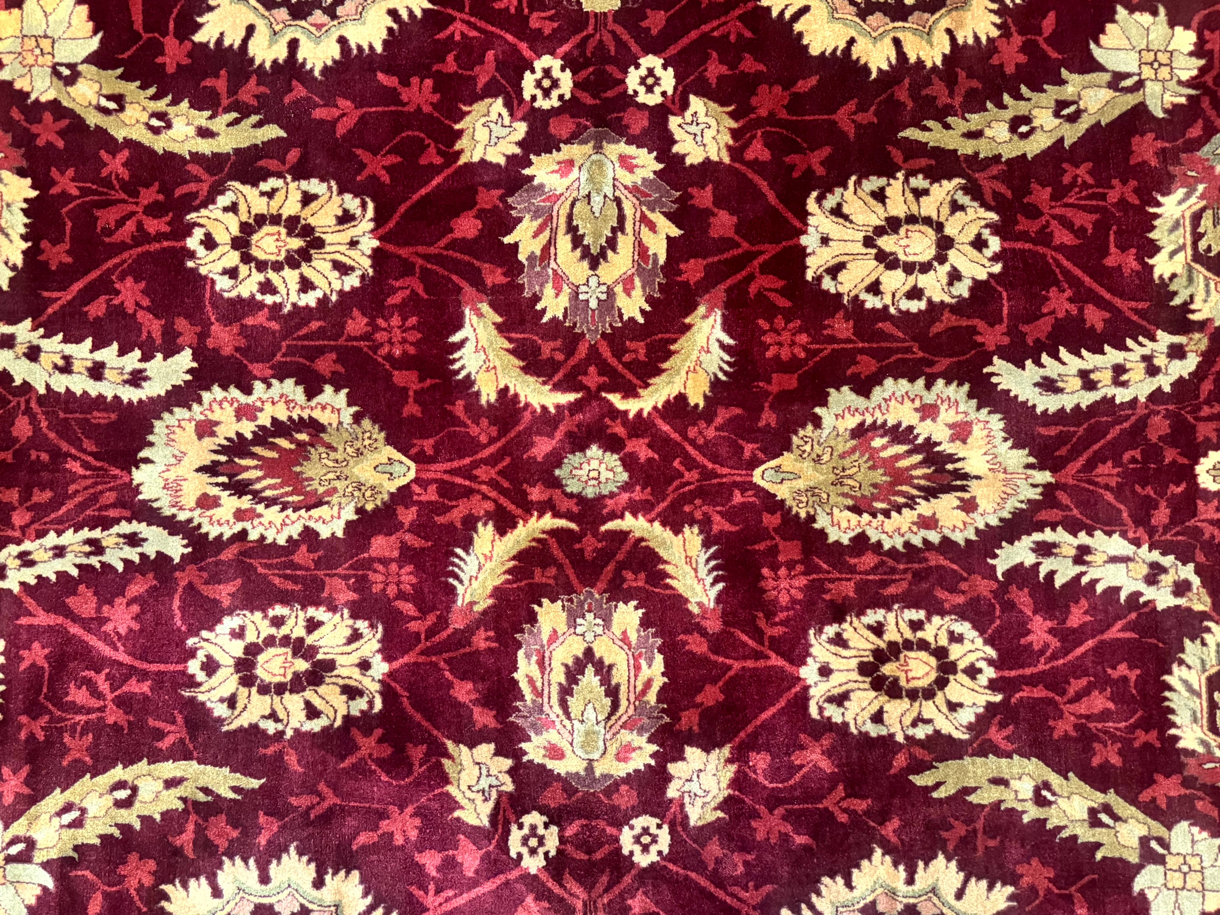 Indo Mahal Rug 9x12, Allover Pattern, Dark Red, Traditional Wool Area Rug - Jewel Rugs