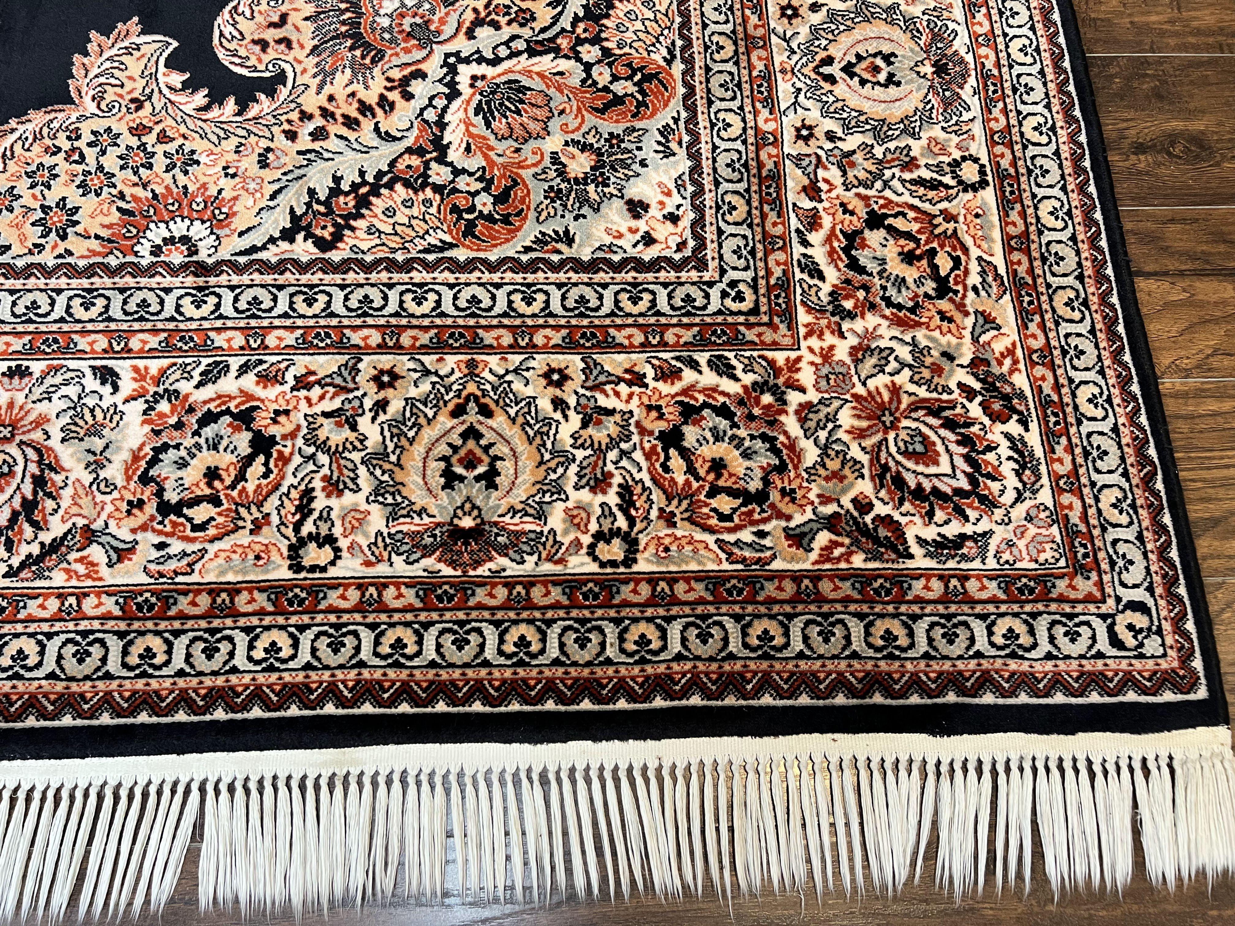 Karastan Rug 10x13, Karastan Ebony Kirman Rug, Room SIzed Wool Pile Vintage Karastan Carpet, Belgium Power Loomed Rug, Black Semi Open Field - Jewel Rugs