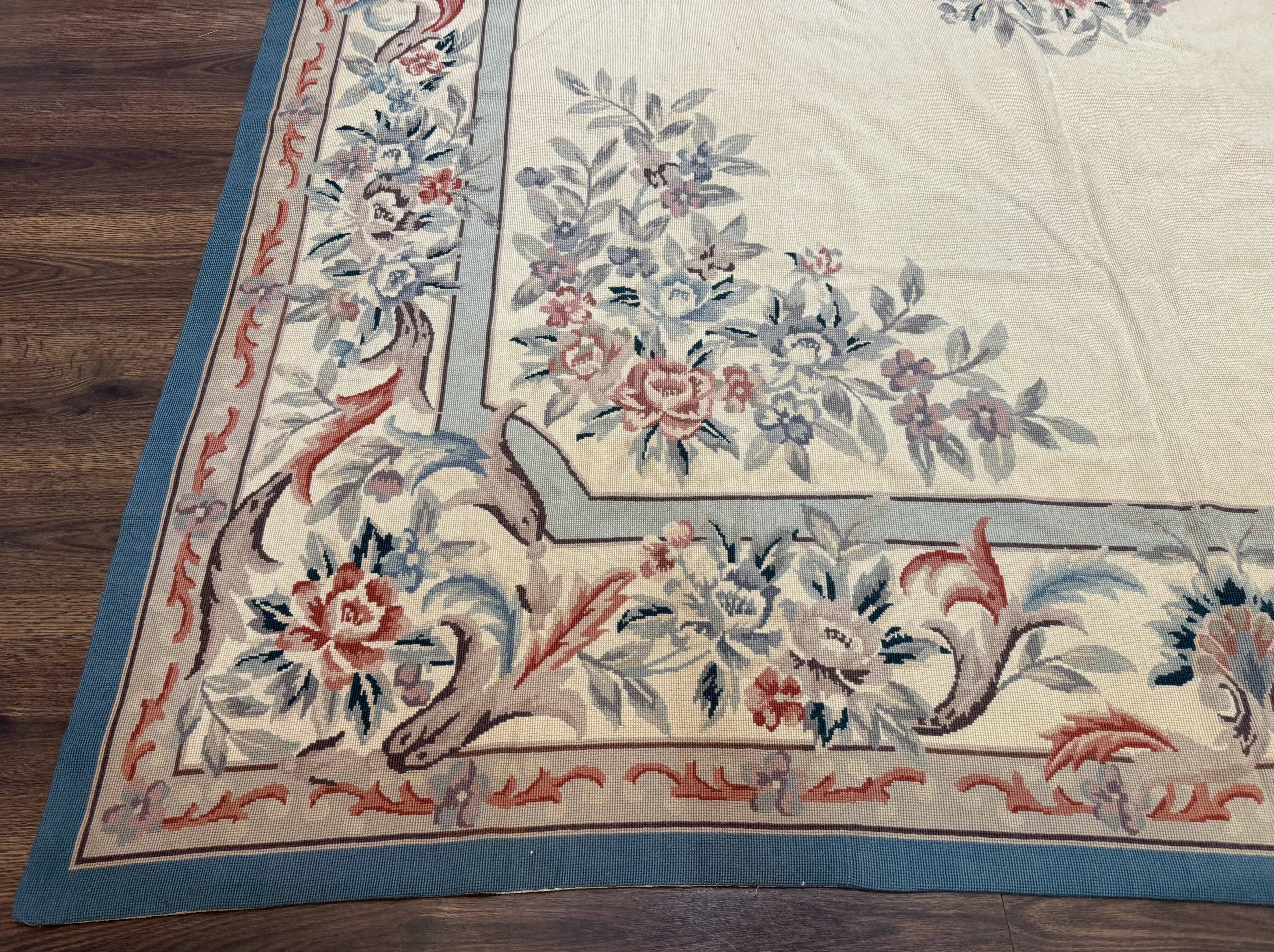 Ivory Needlepoint Rug 8x10, Wool Handmade Carpet - Jewel Rugs