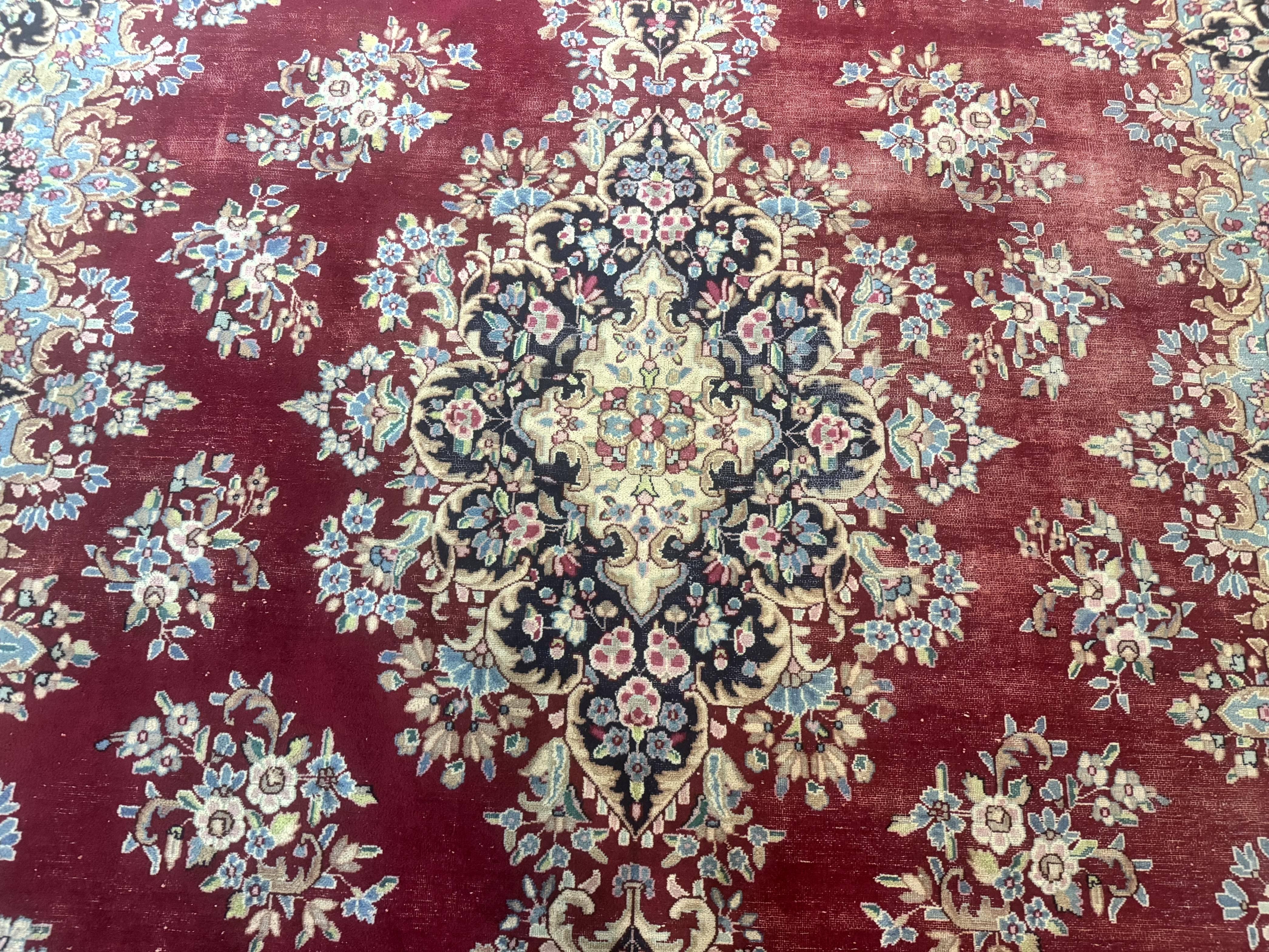 Persian Kerman Rug 10x12, Raspberry Red and Navy Blue, Traditional Persian Carpet - Jewel Rugs