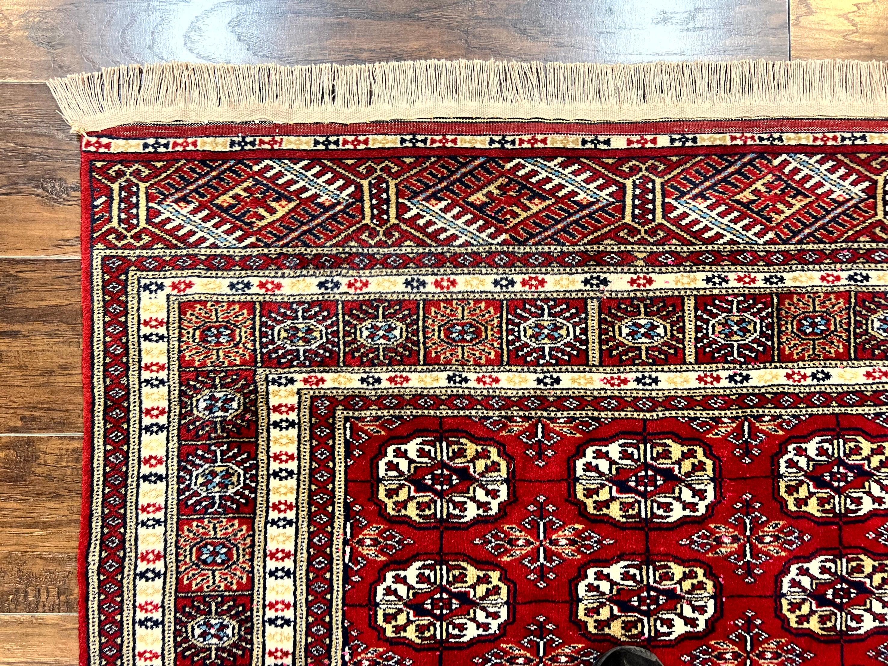 Pakistani Bokhara Rug 4x6, Red Turkoman Carpet, Finely Hand Knotted, Wool Vintage Rug - Jewel Rugs