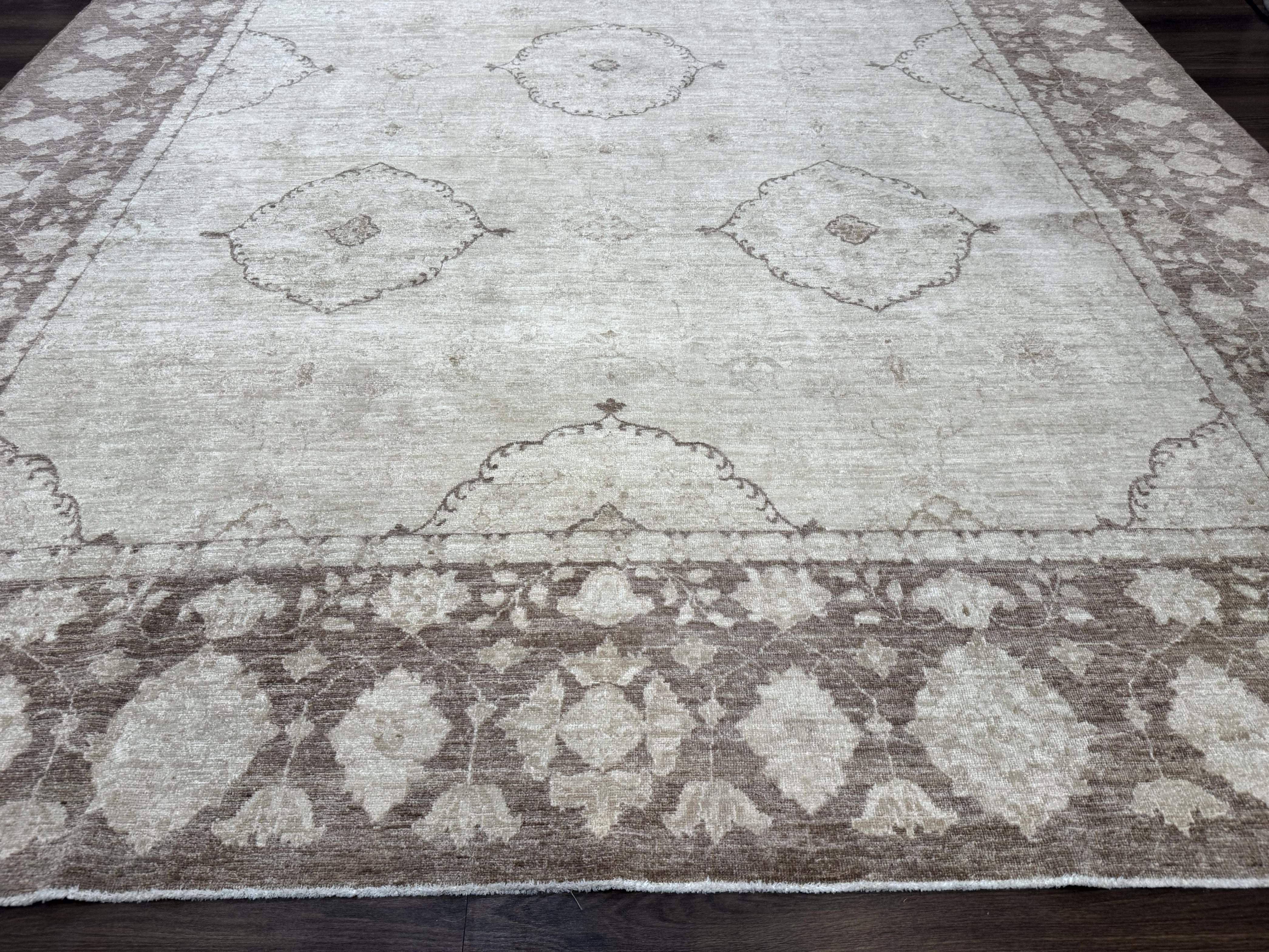 Modern Pakistani Peshawar Rug 10x13, Neutral Colors, Vintage Rug for Modern Home - Jewel Rugs