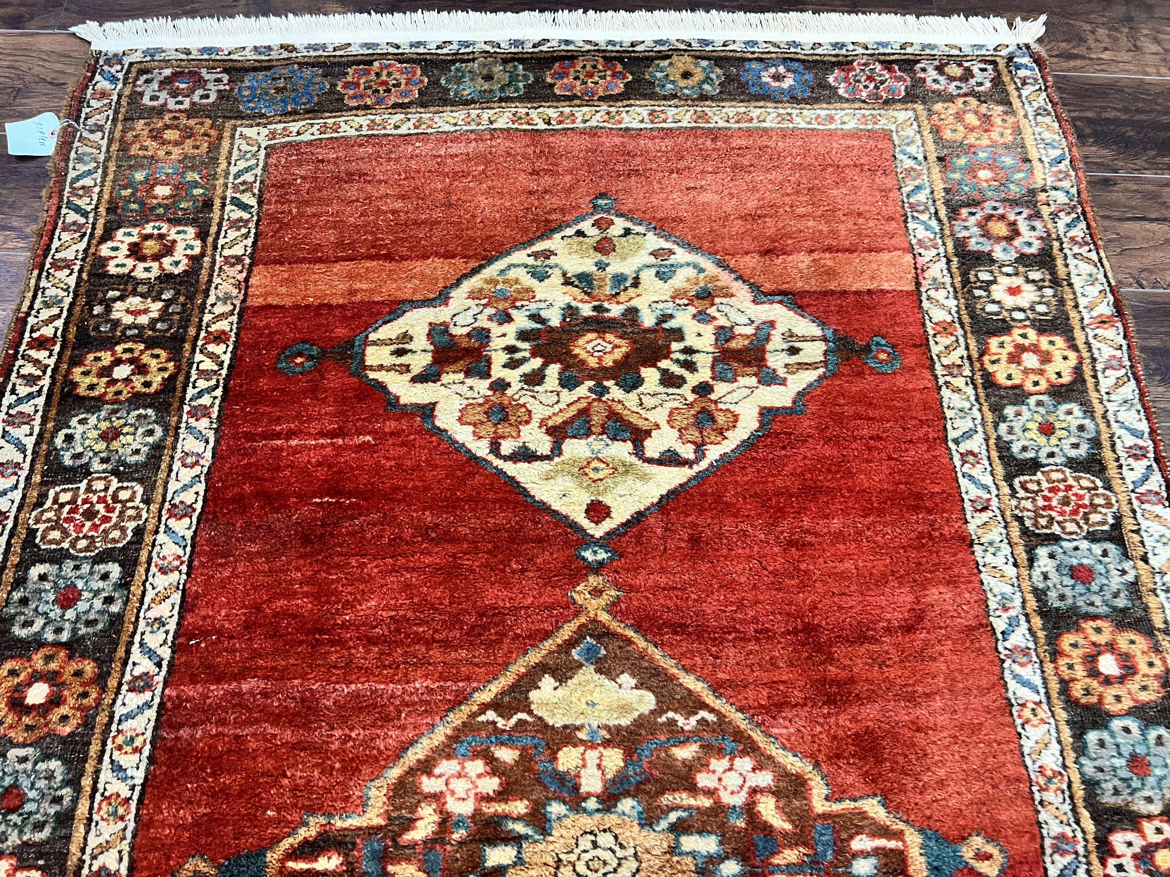 Antique Persian Bidjar Rug 4x8, Triple Medallions, Handmade Oriental Carpet, 1920s Rug, Wool Rug, Red - Jewel Rugs