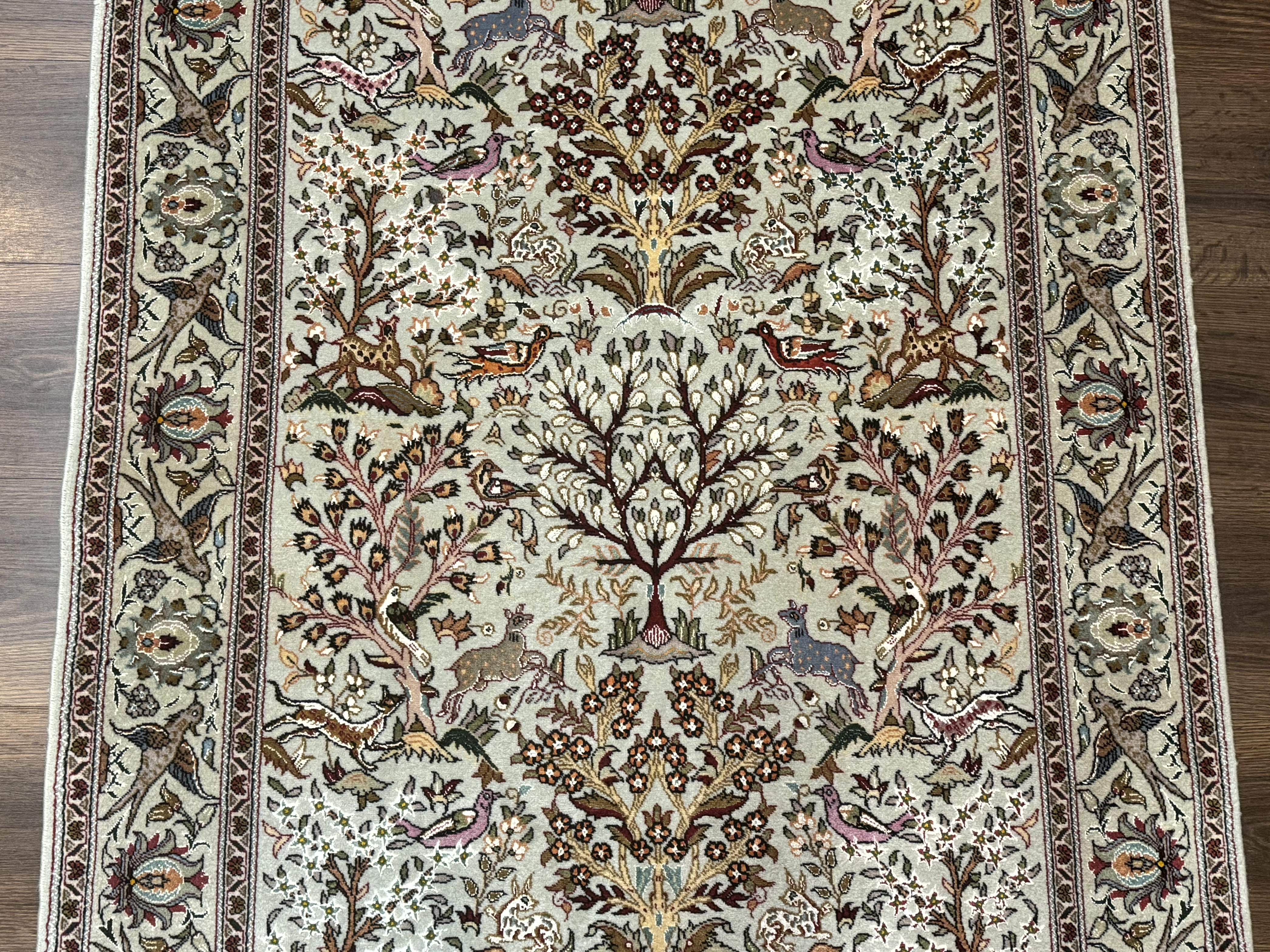 Wonderful Persian Tabriz Rug 3x5, Tree of Life, Animal Pictorials, Birds, Wool & Silk Highlights, Fine 330 KPSI - Jewel Rugs