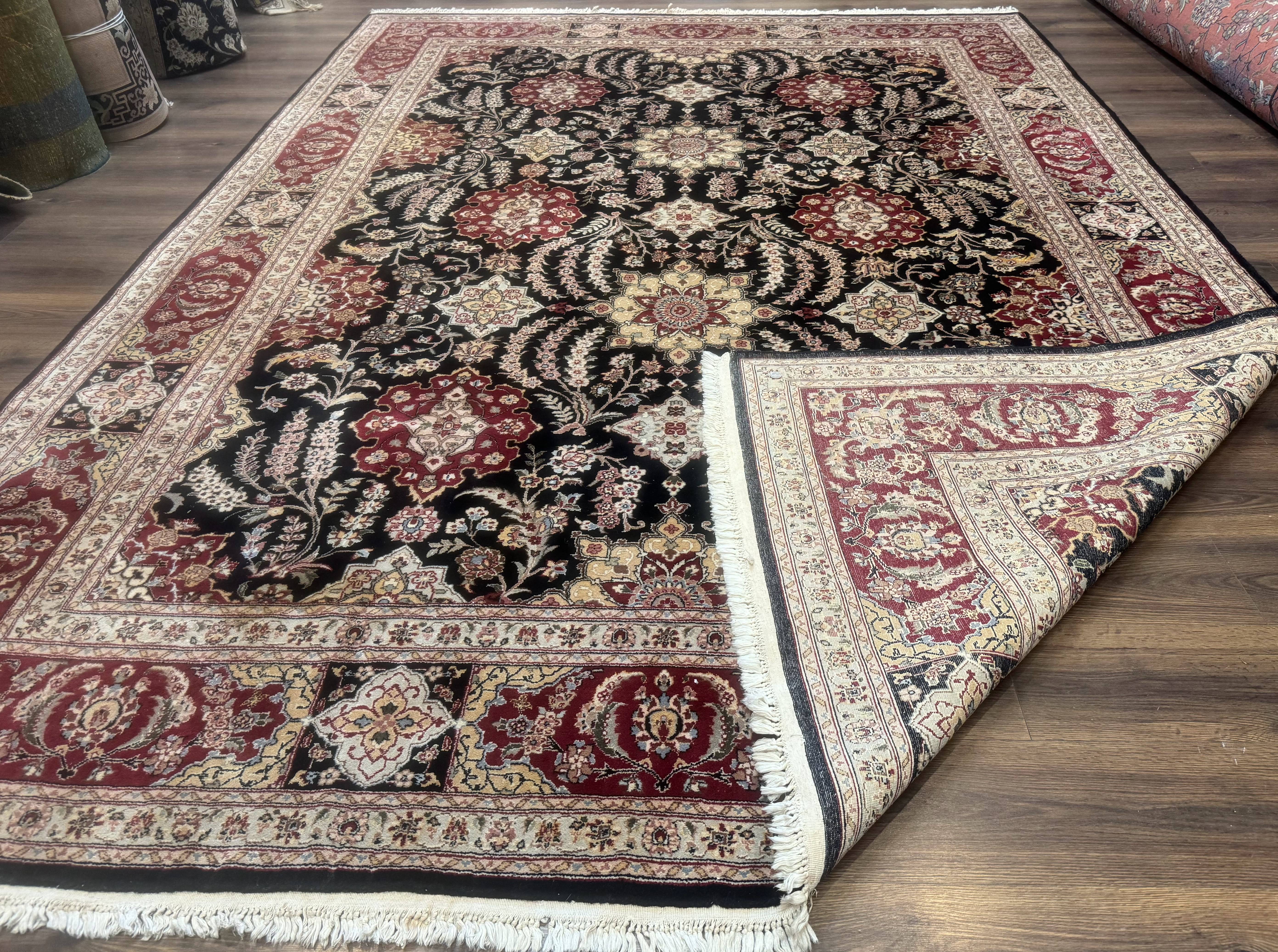 Sino Persian Rug 9x12, Black & Maroon, Wool and Silk, Allover Pattern - Jewel Rugs