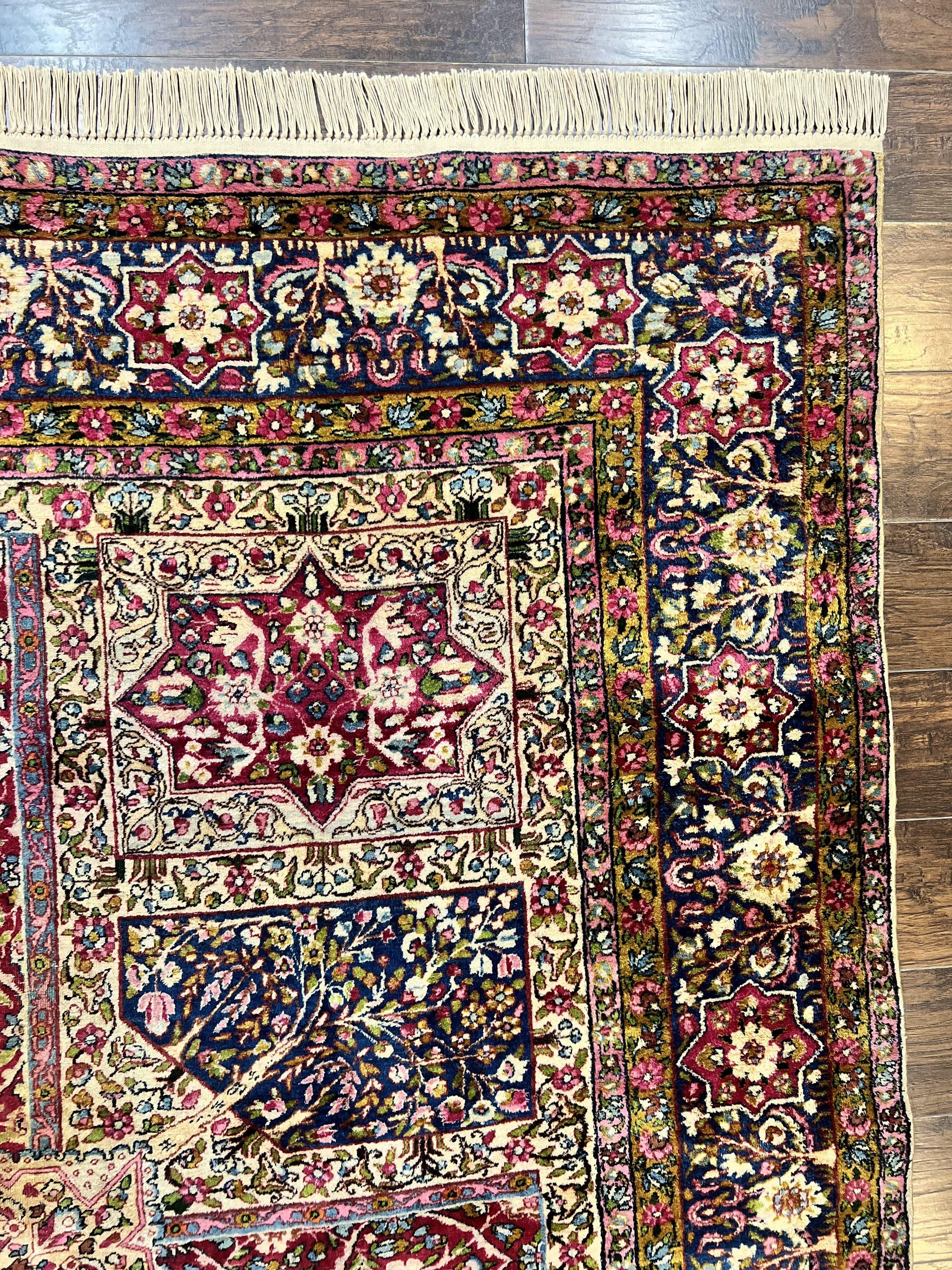 Persian Kirman Lavar Rug 8x9, Antique Persian Carpet, Colorful Multicolor 1920s Handmade Wool Rug, Garden Panel Design, Fine 200 KPSI - Jewel Rugs