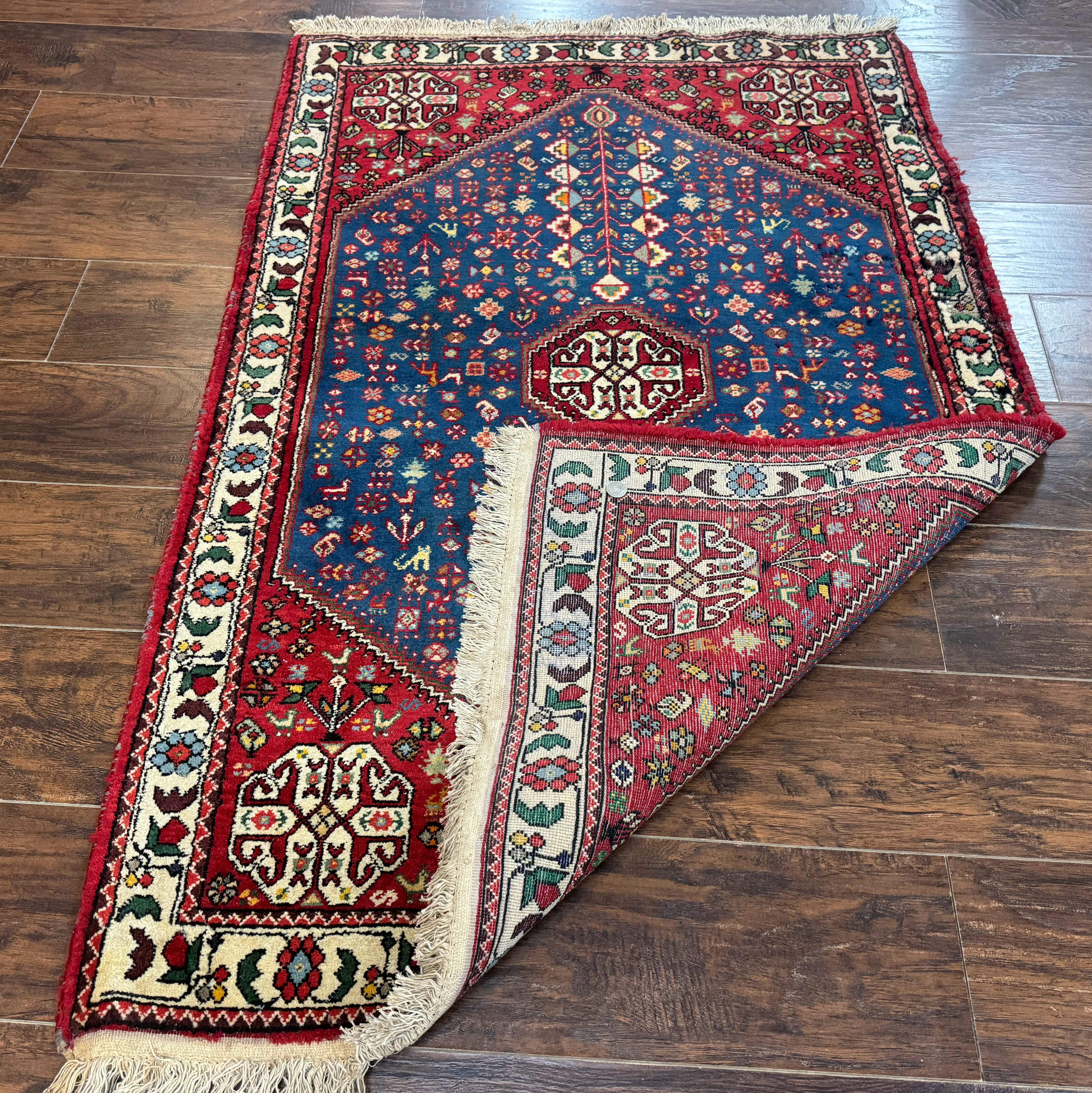 Persian Shiraz Tribal Rug 3x5 – Blue and Red, Wool, Animal Pictorials - Jewel Rugs